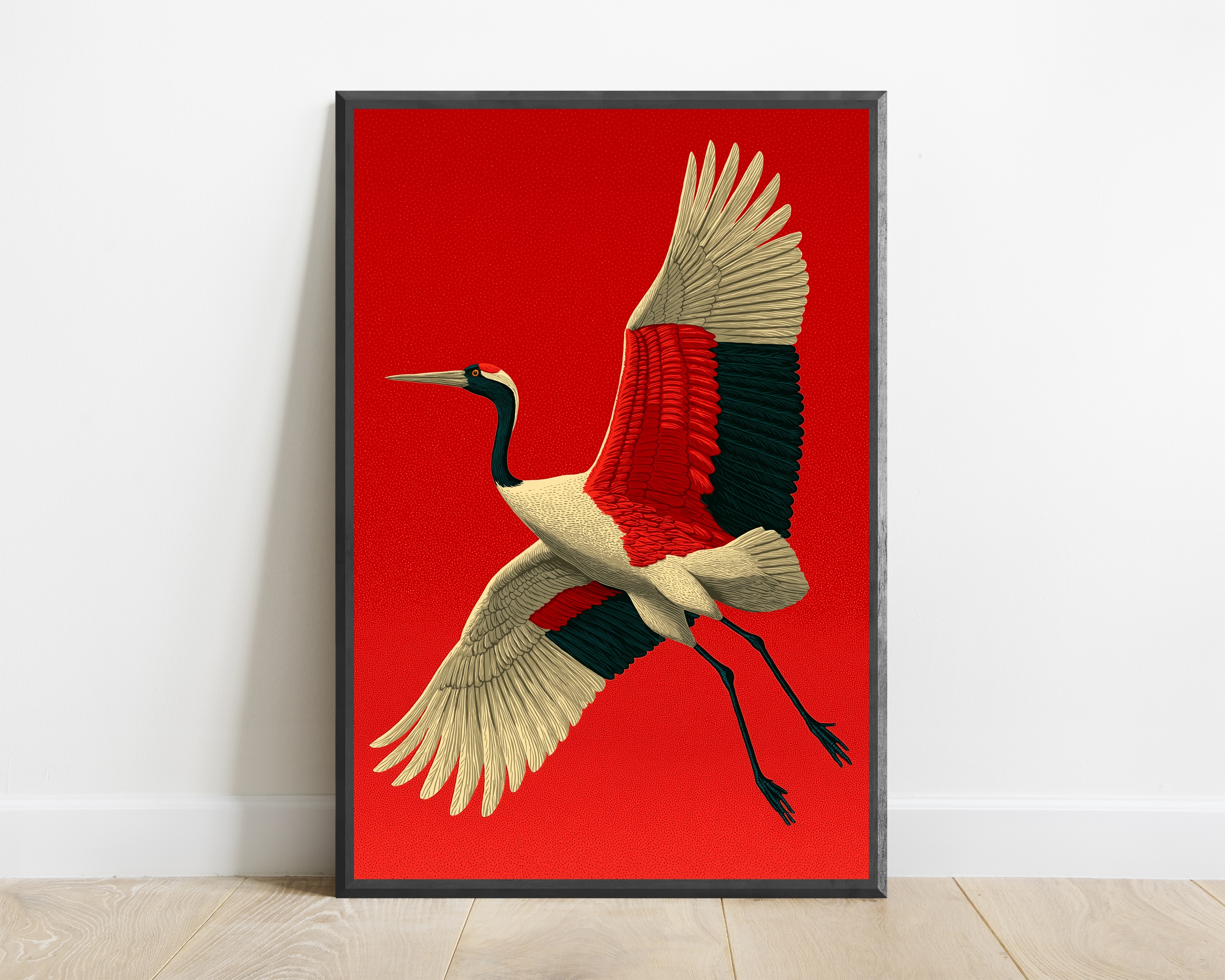 Red Crowned Crane Japanese Art Print — view 1