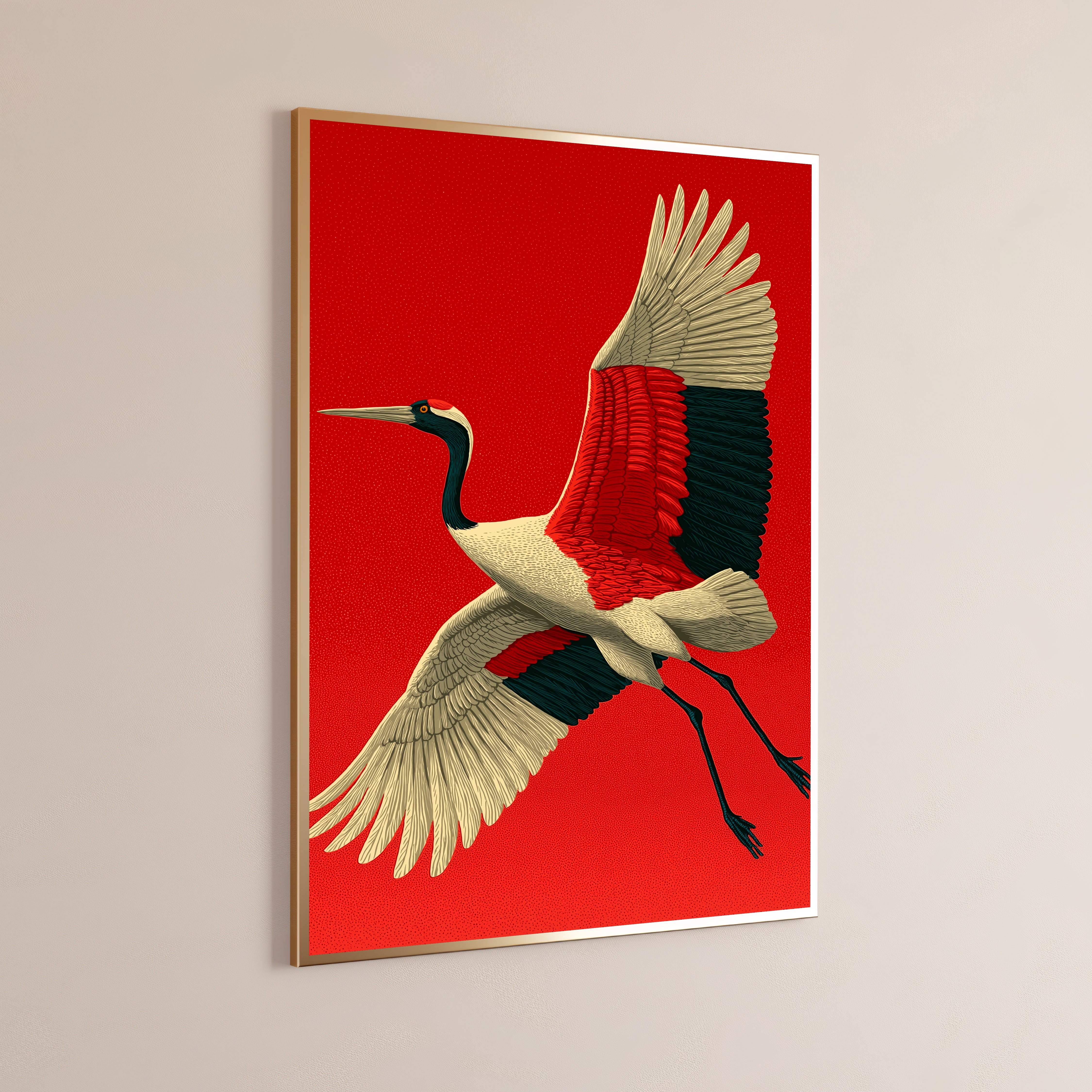 Red Crowned Crane Japanese Art Print
