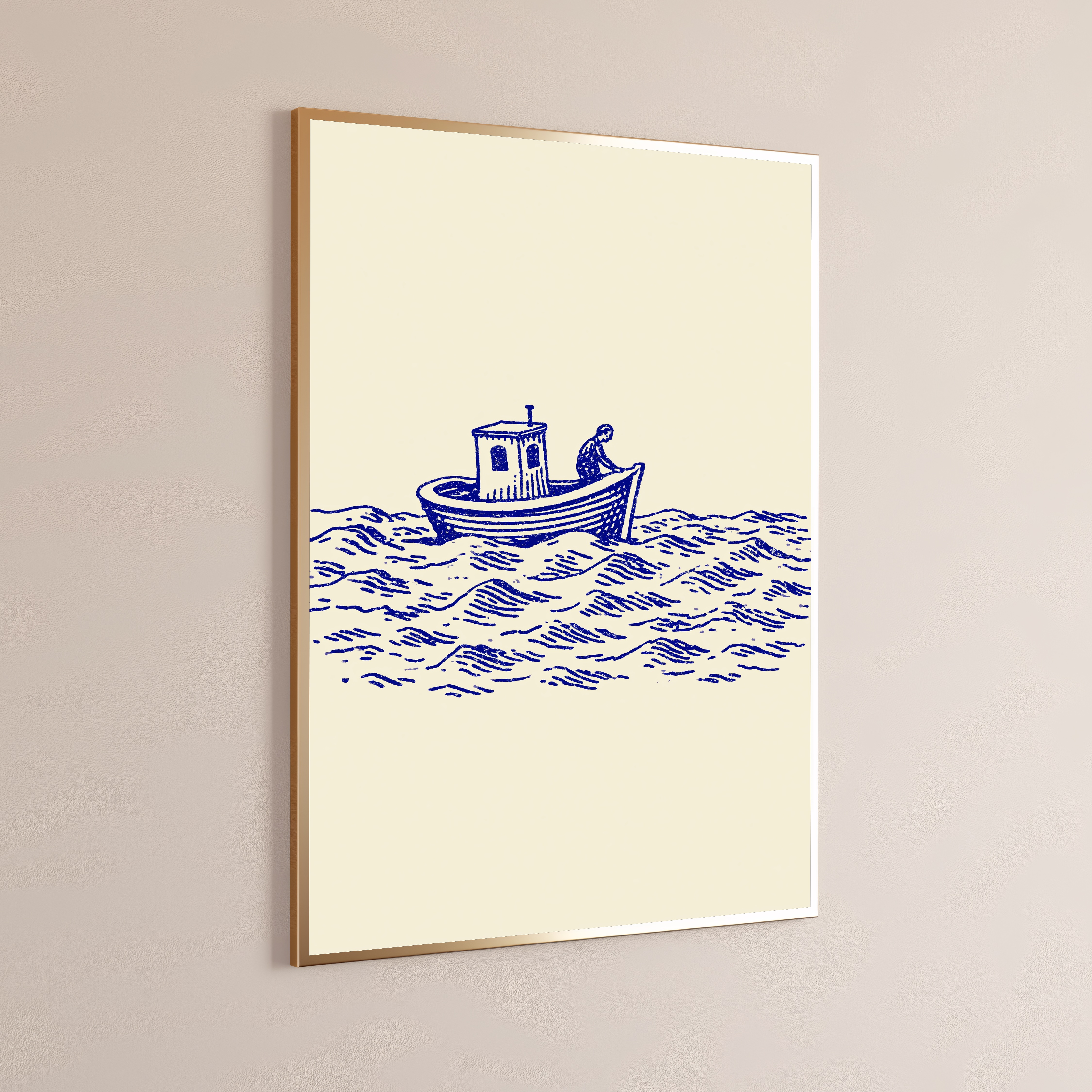 Fisherman Sailing Boat Line Art Print
