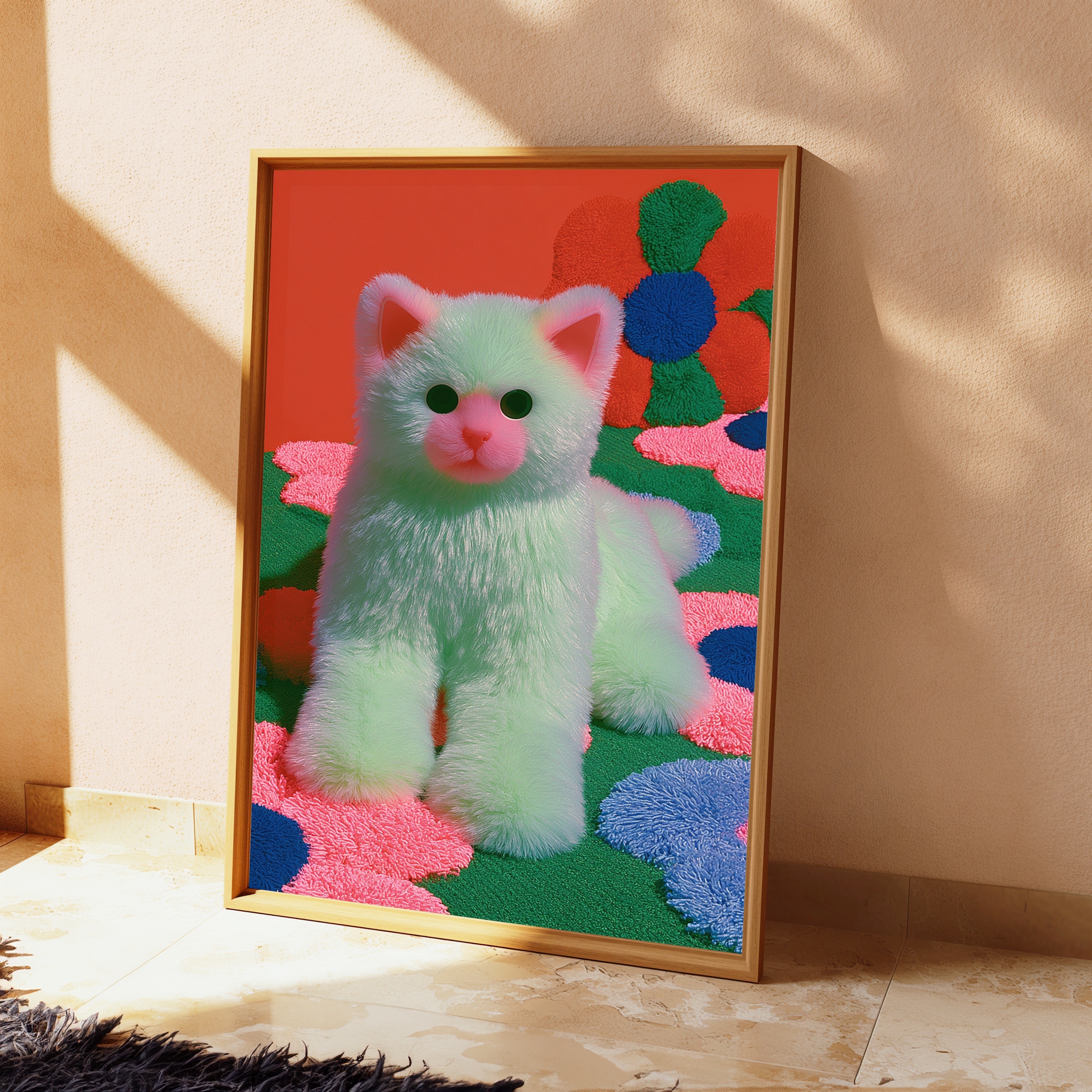 Fluffy White Cat Pop Art Print view 2