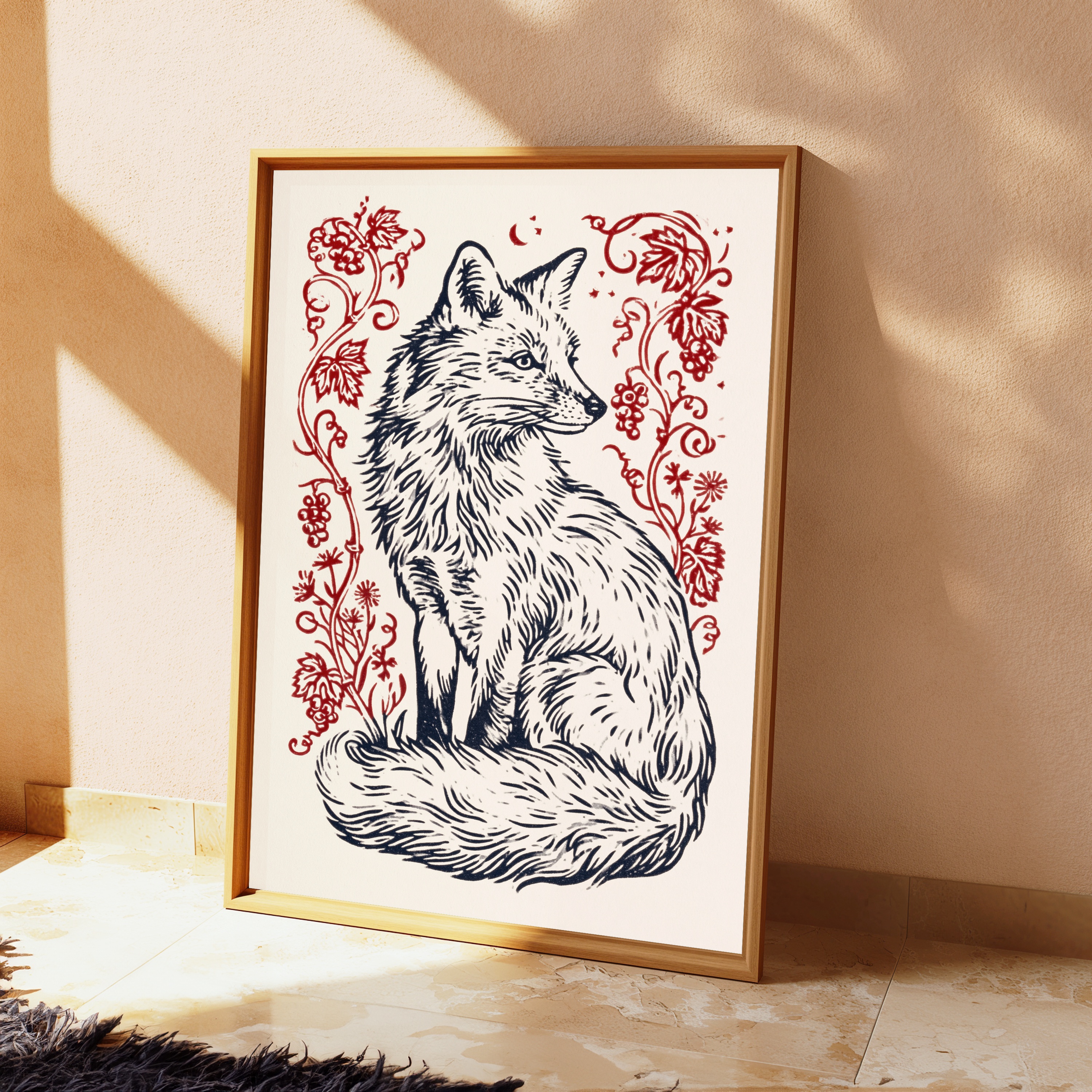 Fox with Berries Line Art Print view 2