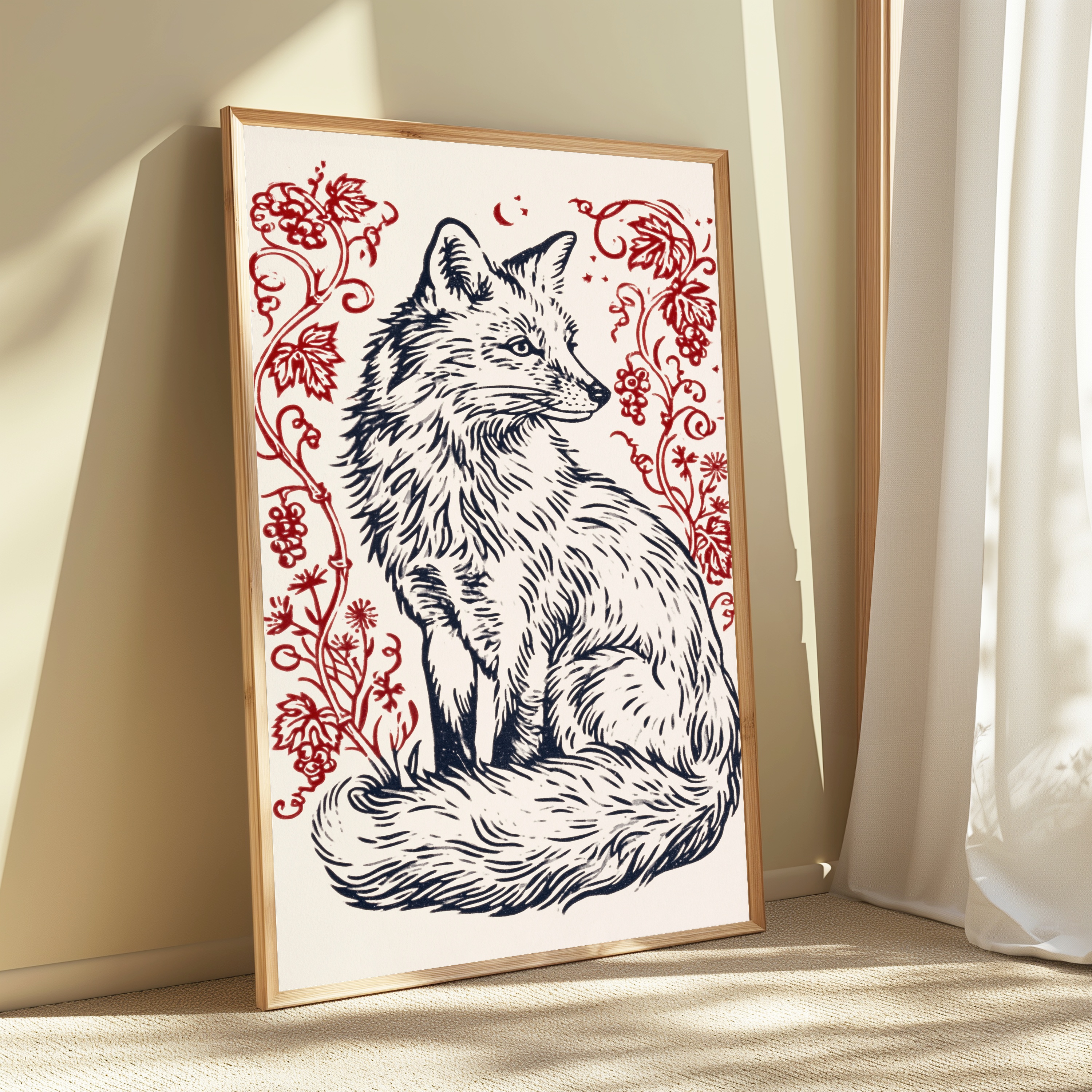 Fox with Berries Line Art Print view 3
