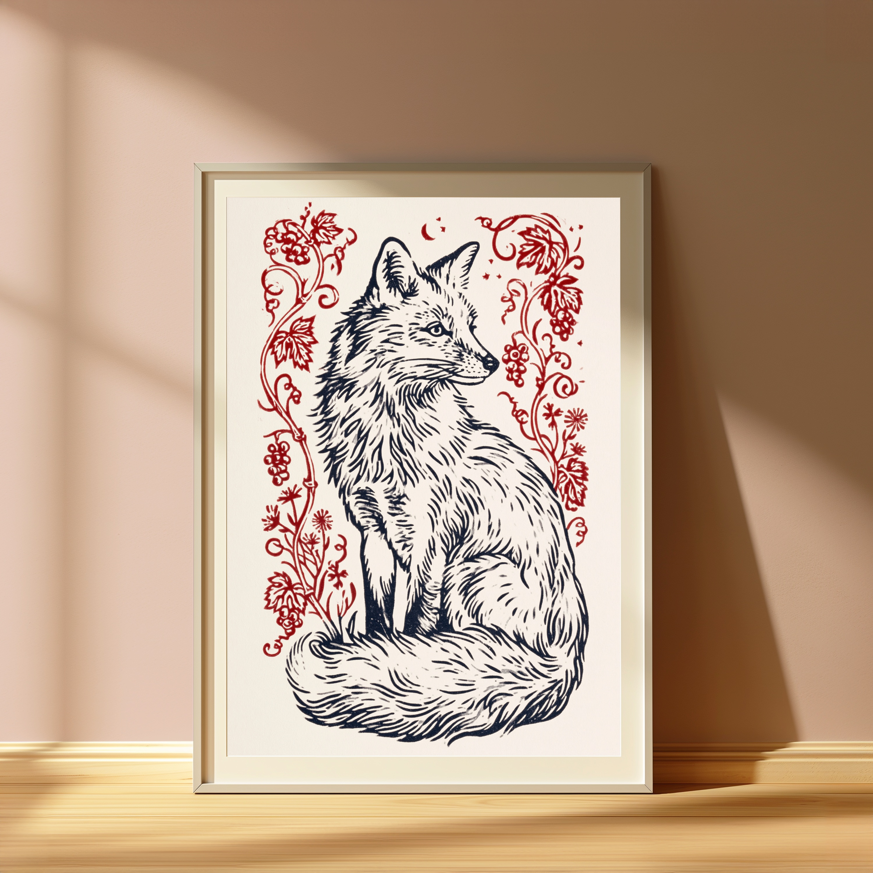 Fox with Berries Line Art Print view 4