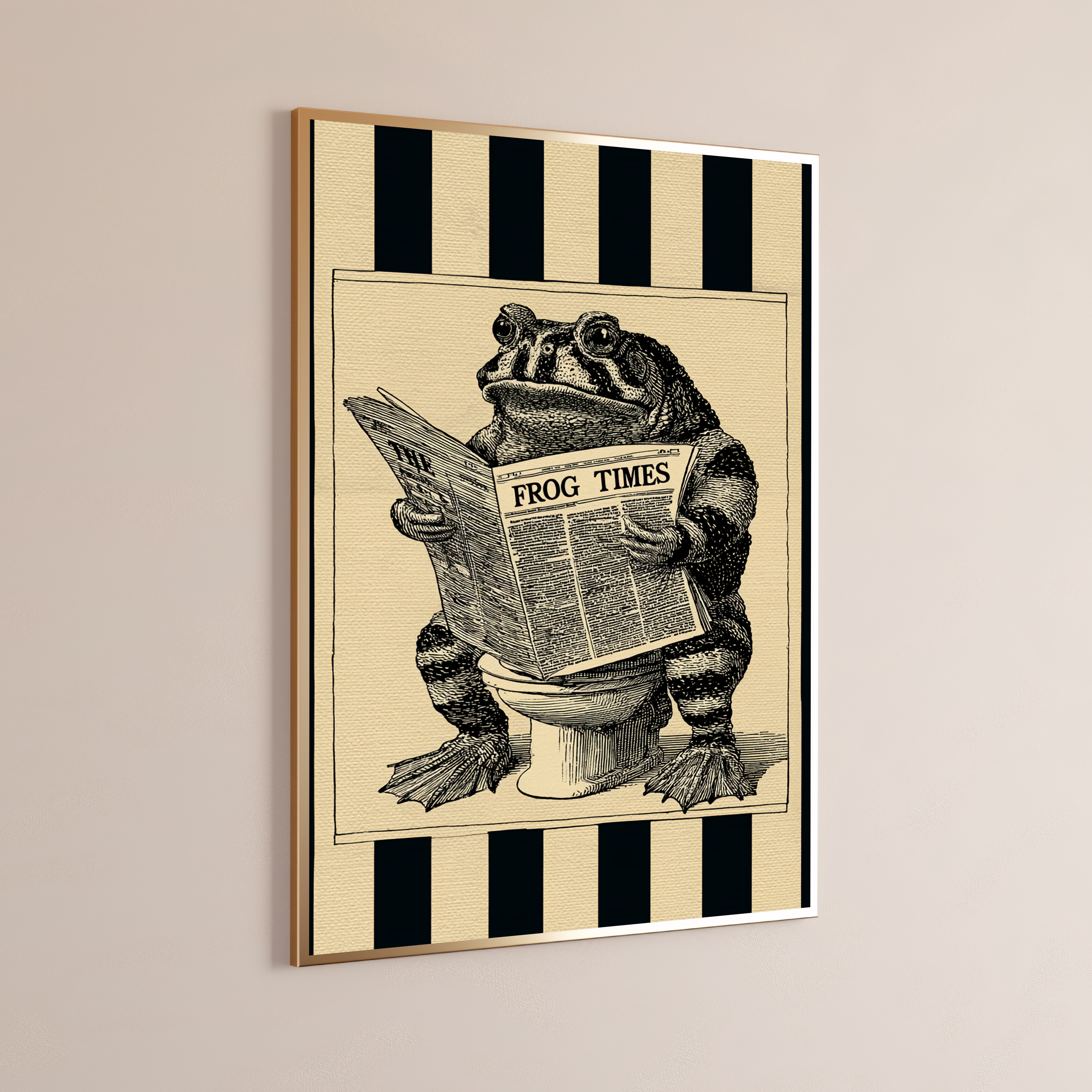Frog Reading Newspaper Vintage Engraving