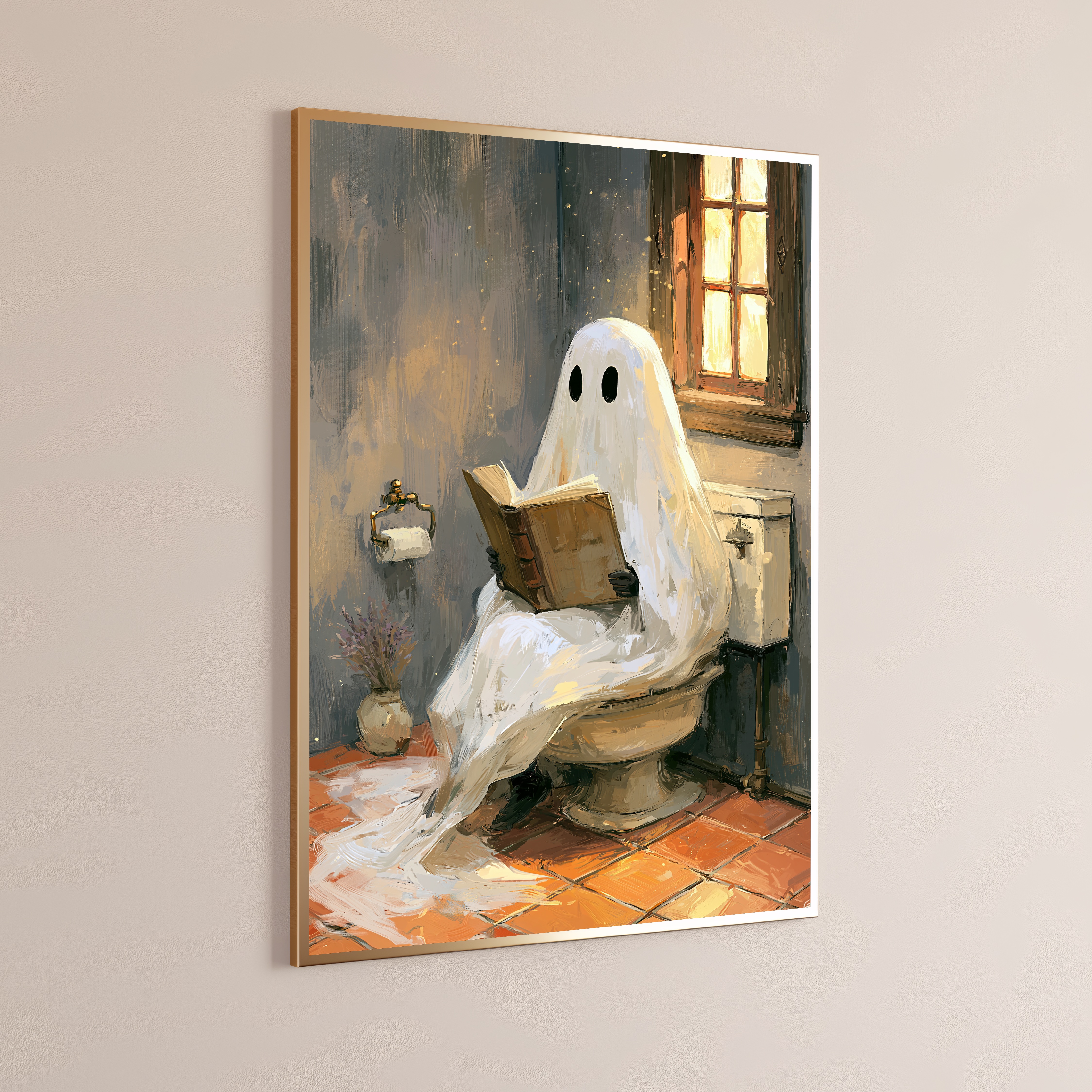 Ghost Reading Book on Toilet Wall Art
