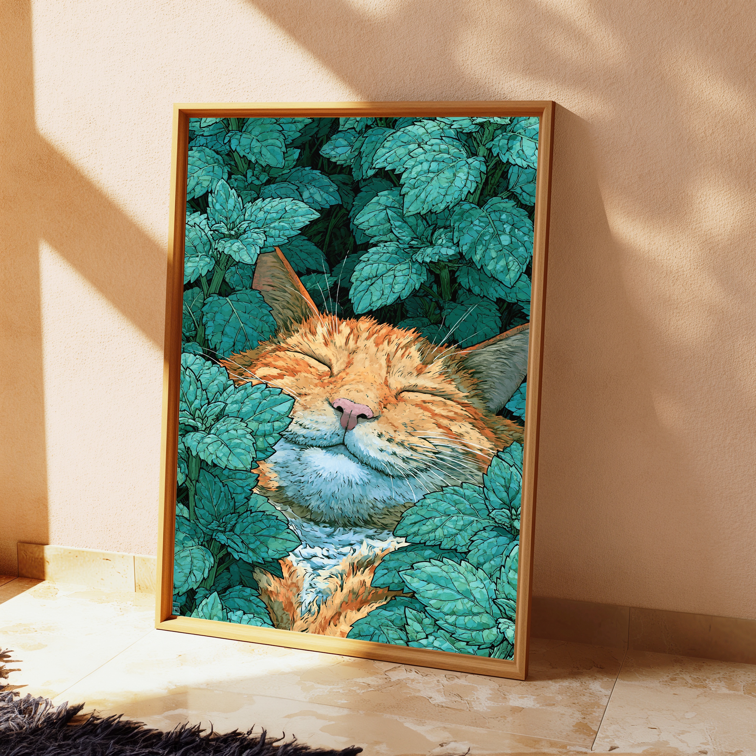 Ginger Cat in Turquoise Hops Garden view 2