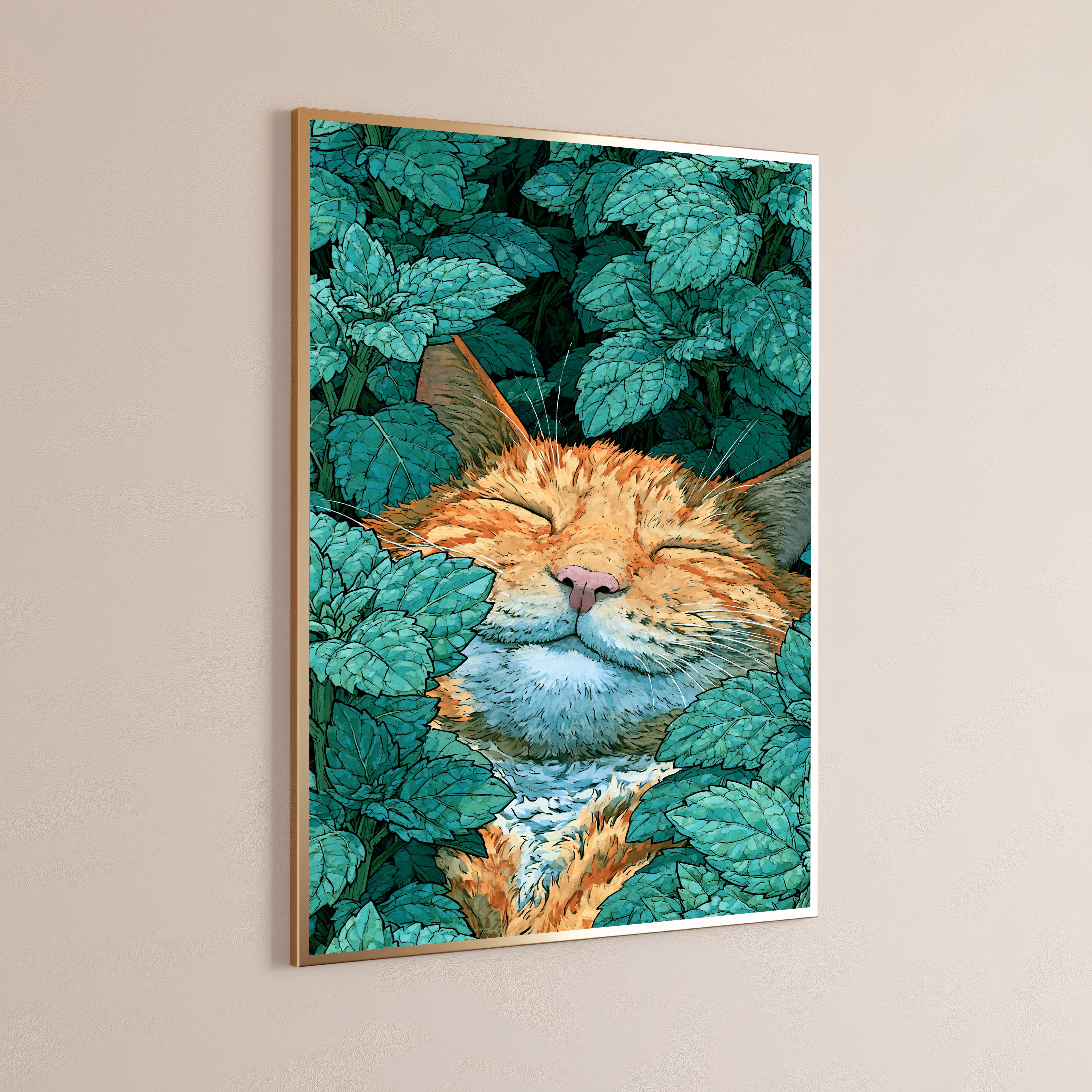 Ginger Cat in Turquoise Hops Garden