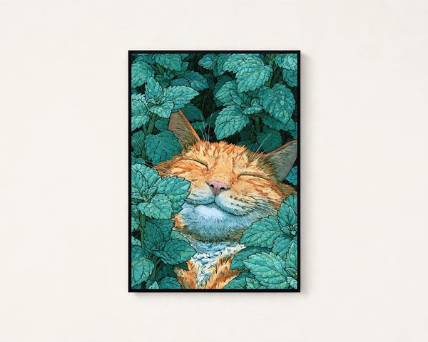Ginger Cat in Turquoise Hops Garden