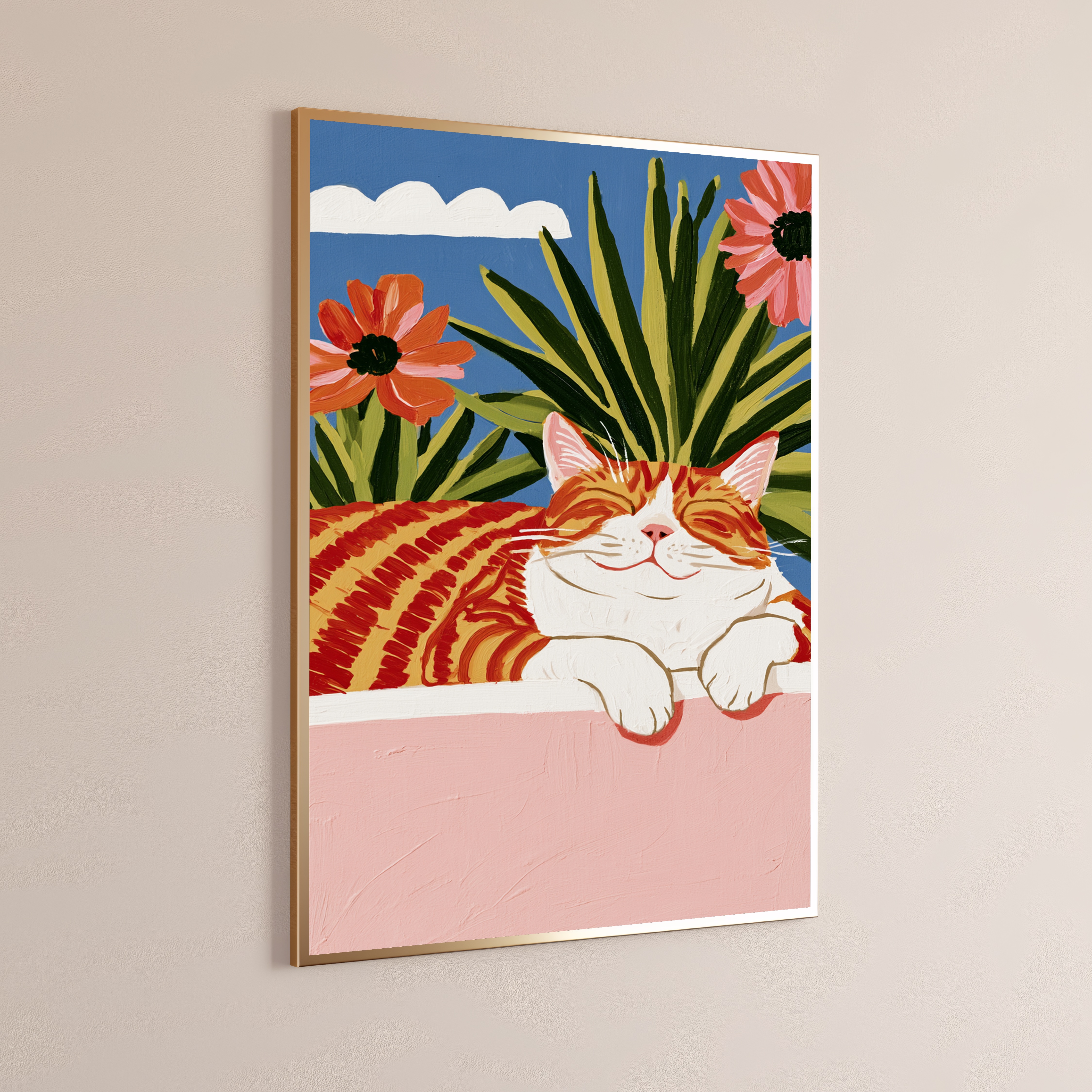 Ginger Cat in Wildflower Garden Pop Art Print
