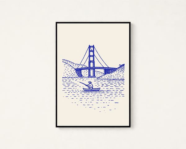Golden Gate Bridge Fisherman Line Art Print