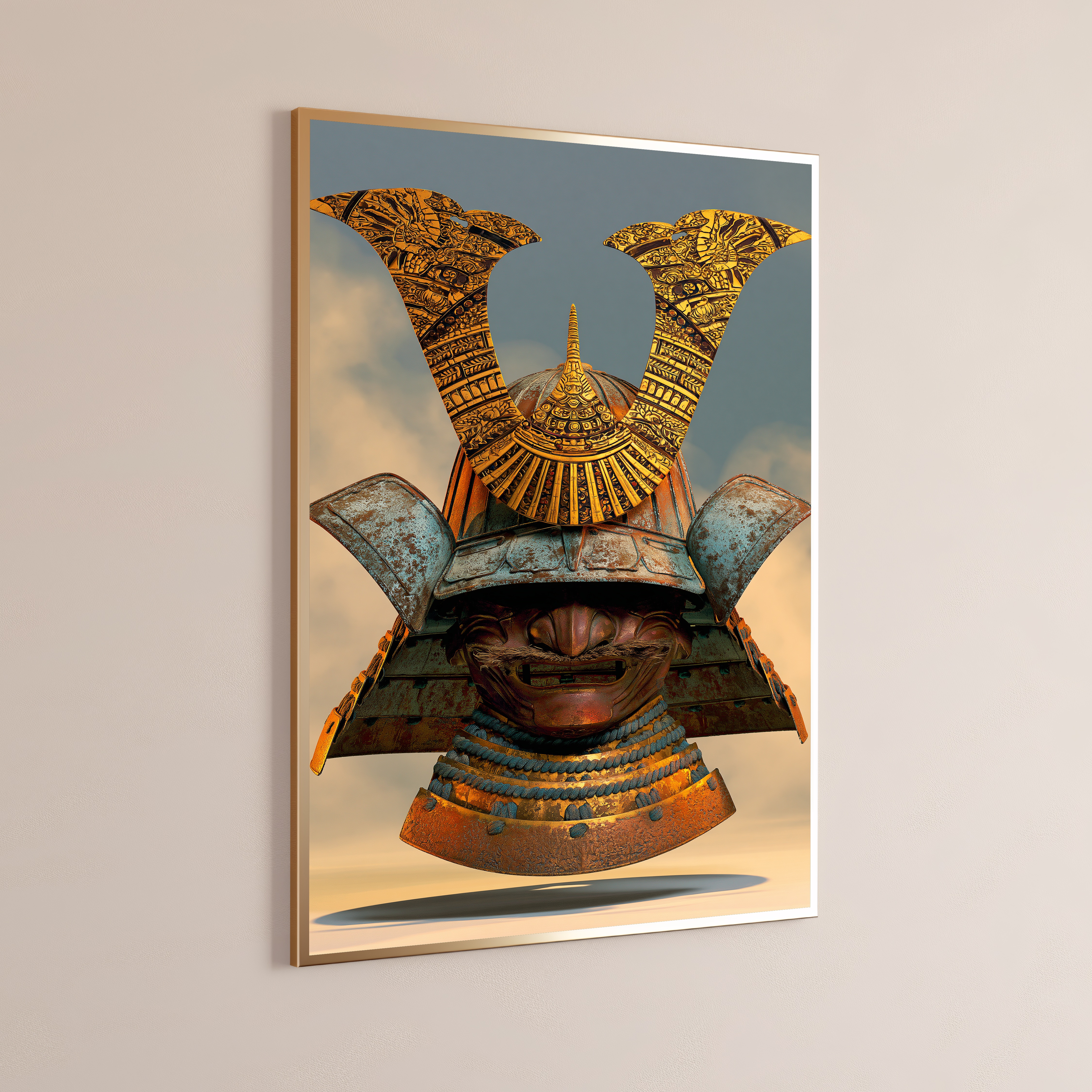 Golden Samurai Helmet Ornate Art Print
