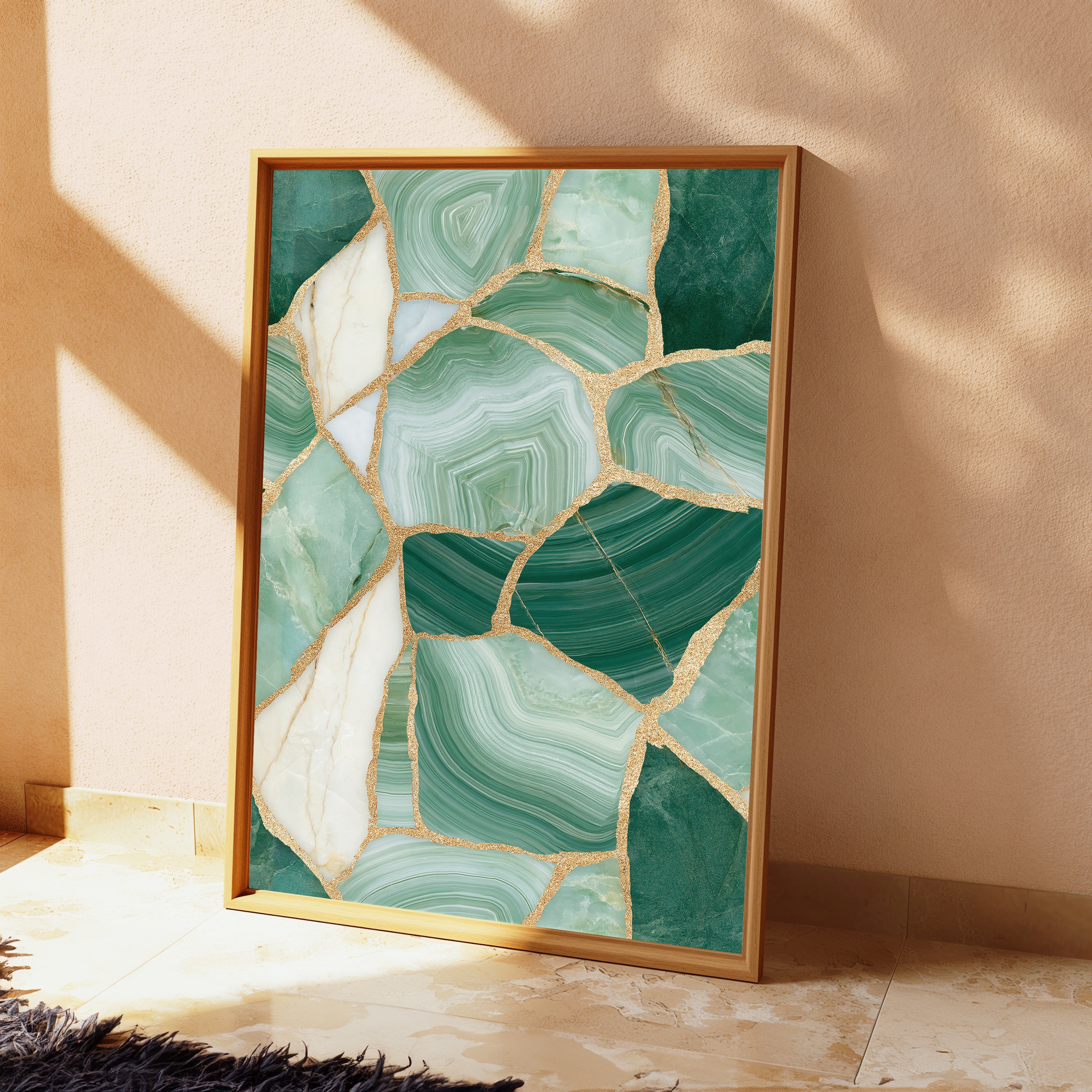 Green Agate Slice Gold Veins view 2