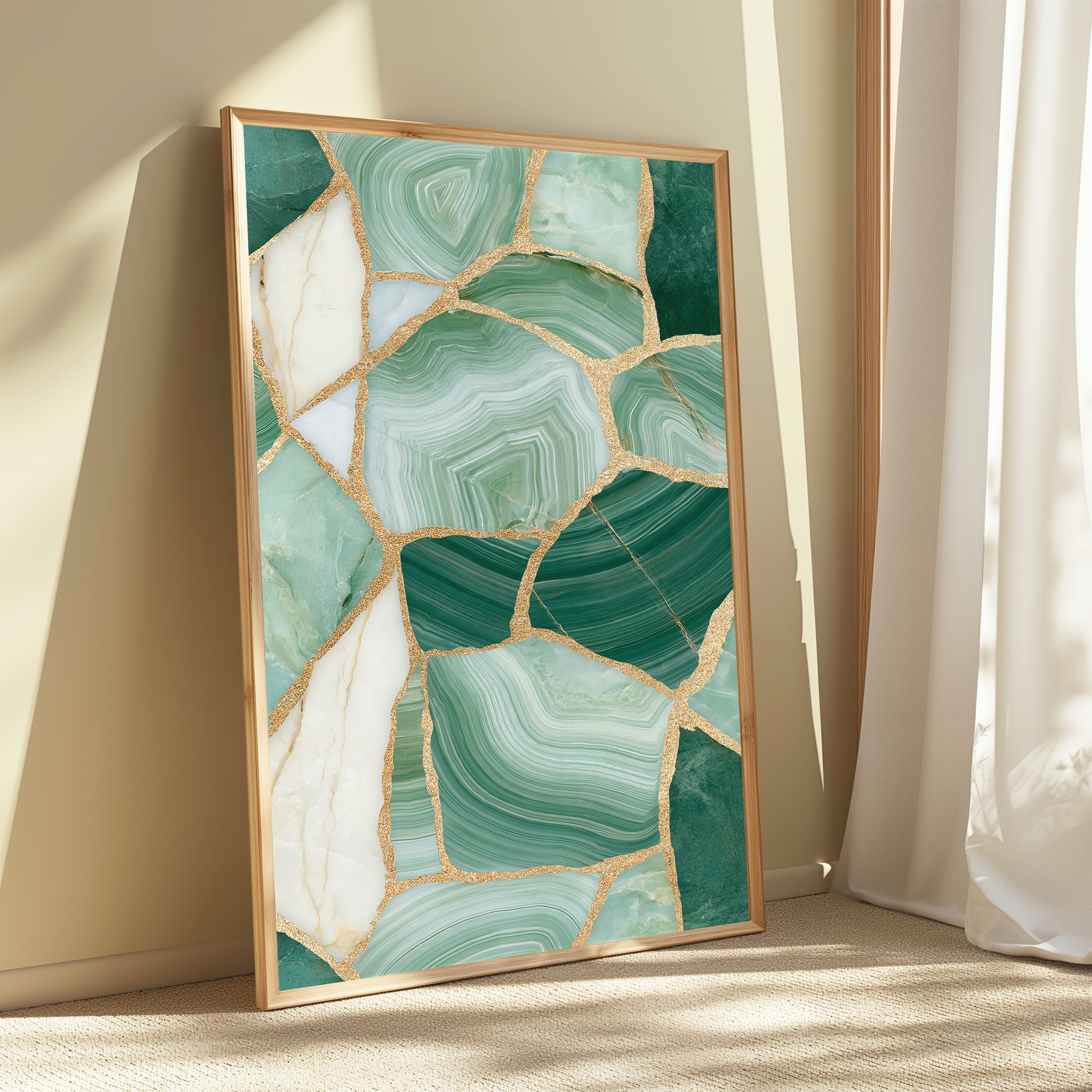 Green Agate Slice Gold Veins view 3