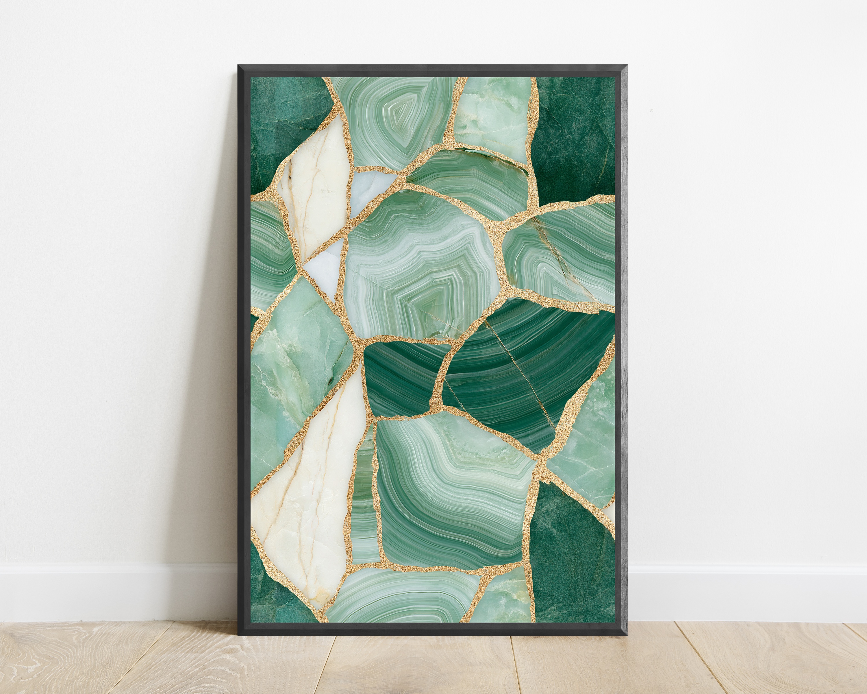 Green Agate Slice Gold Veins