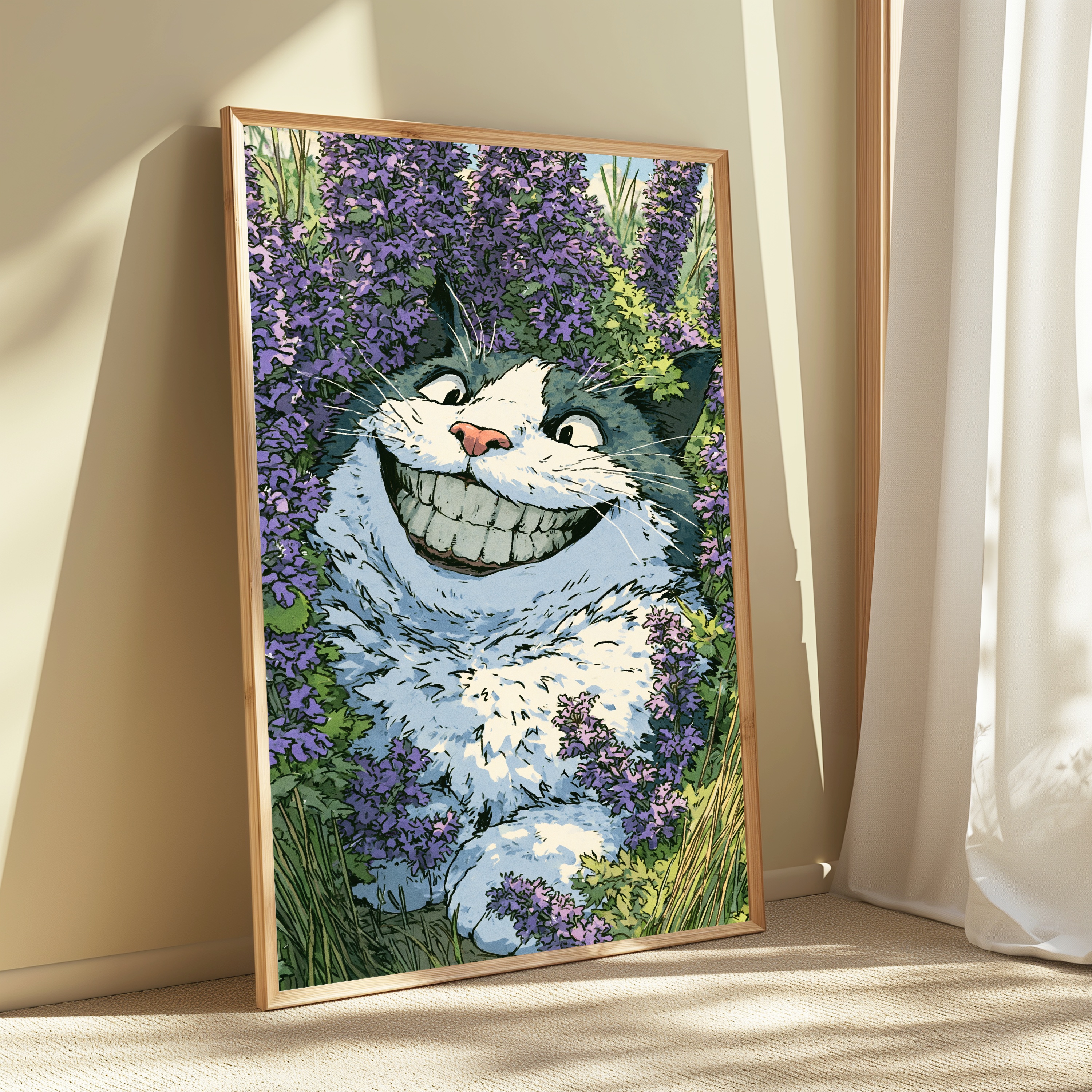 Grinning Cat in Lavender Garden Pop Art Print view 3
