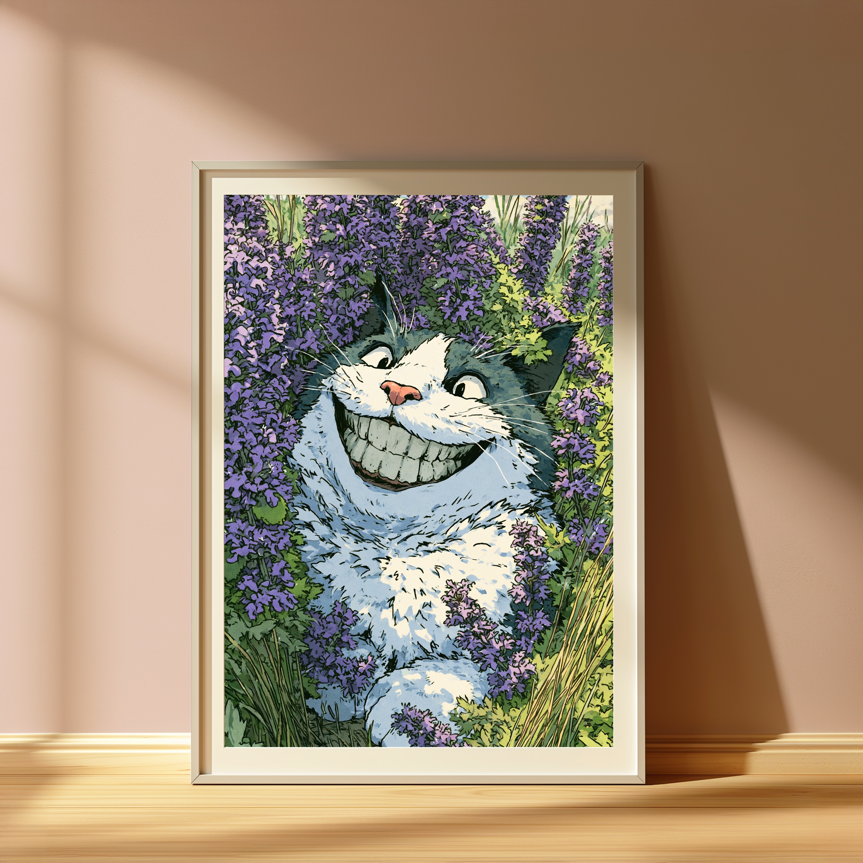 Grinning Cat in Lavender Garden Pop Art Print view 4