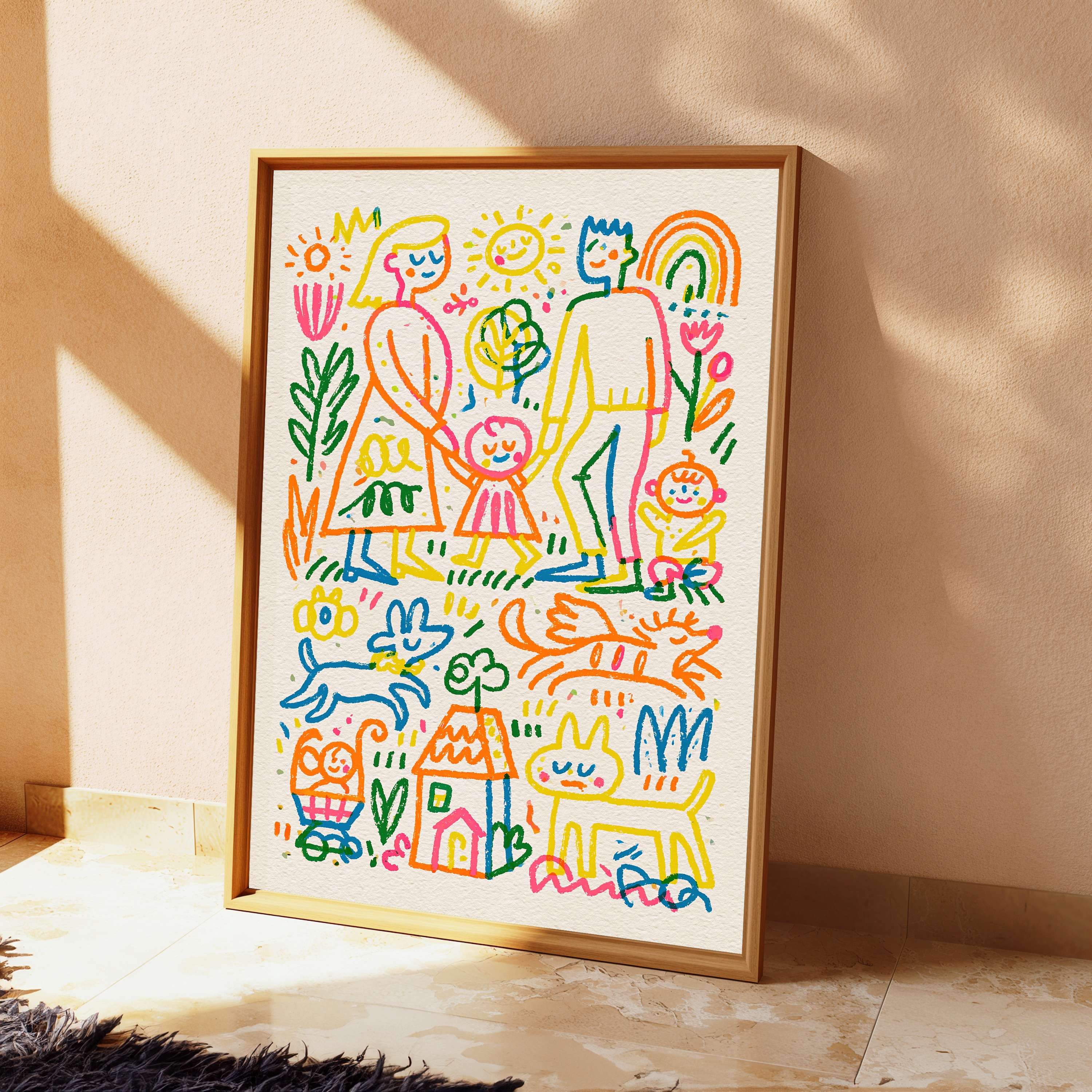 Happy Family Colourful Line Art Print view 2