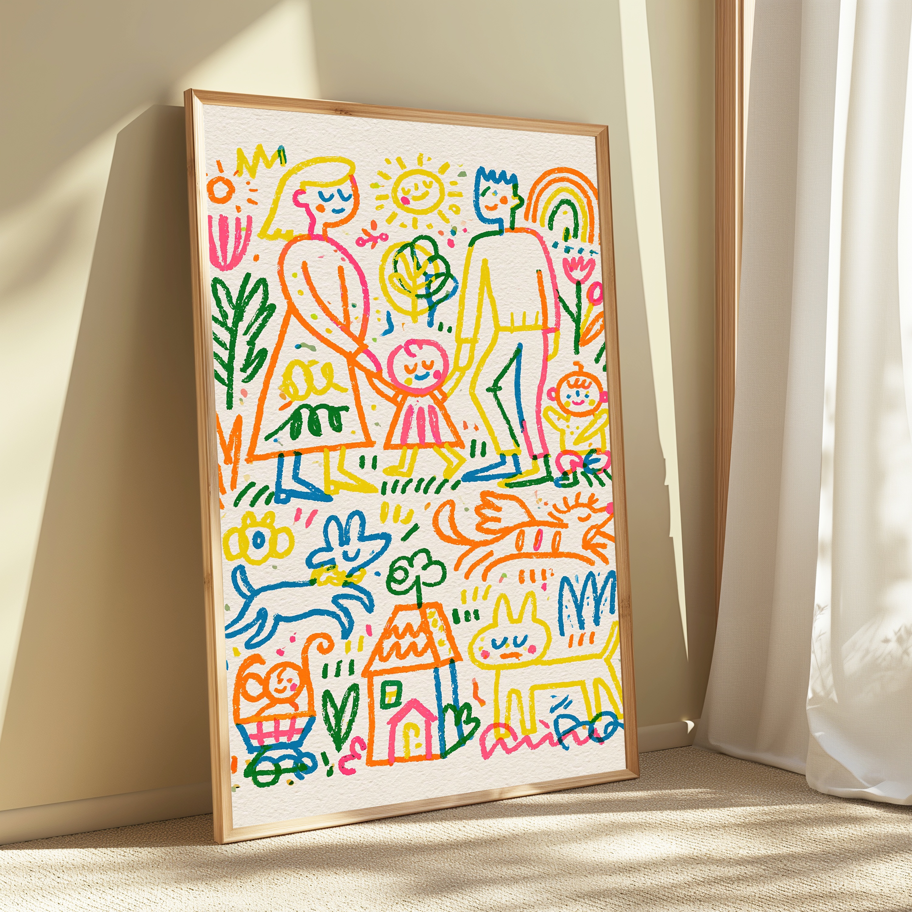 Happy Family Colourful Line Art Print view 3