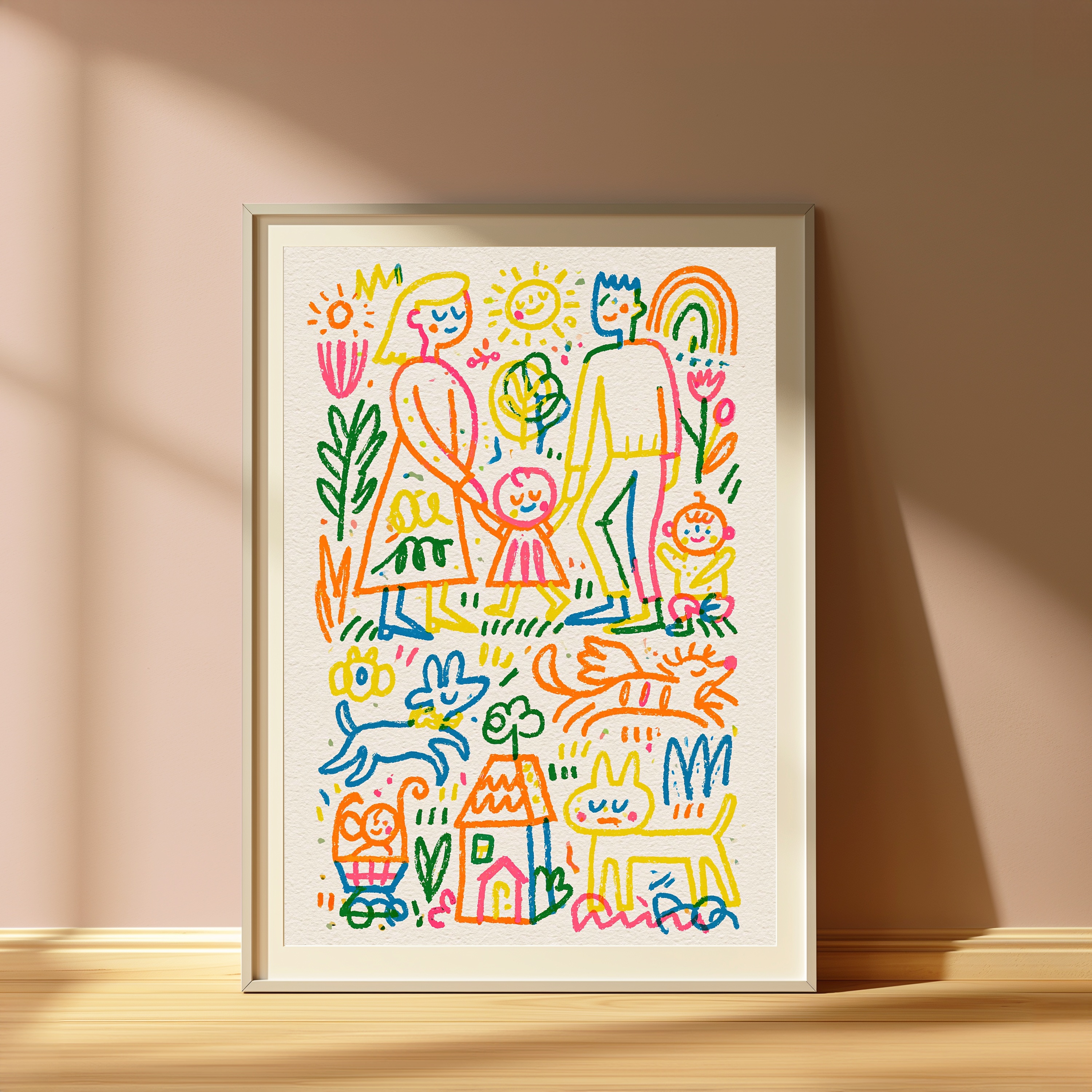 Happy Family Colourful Line Art Print view 4
