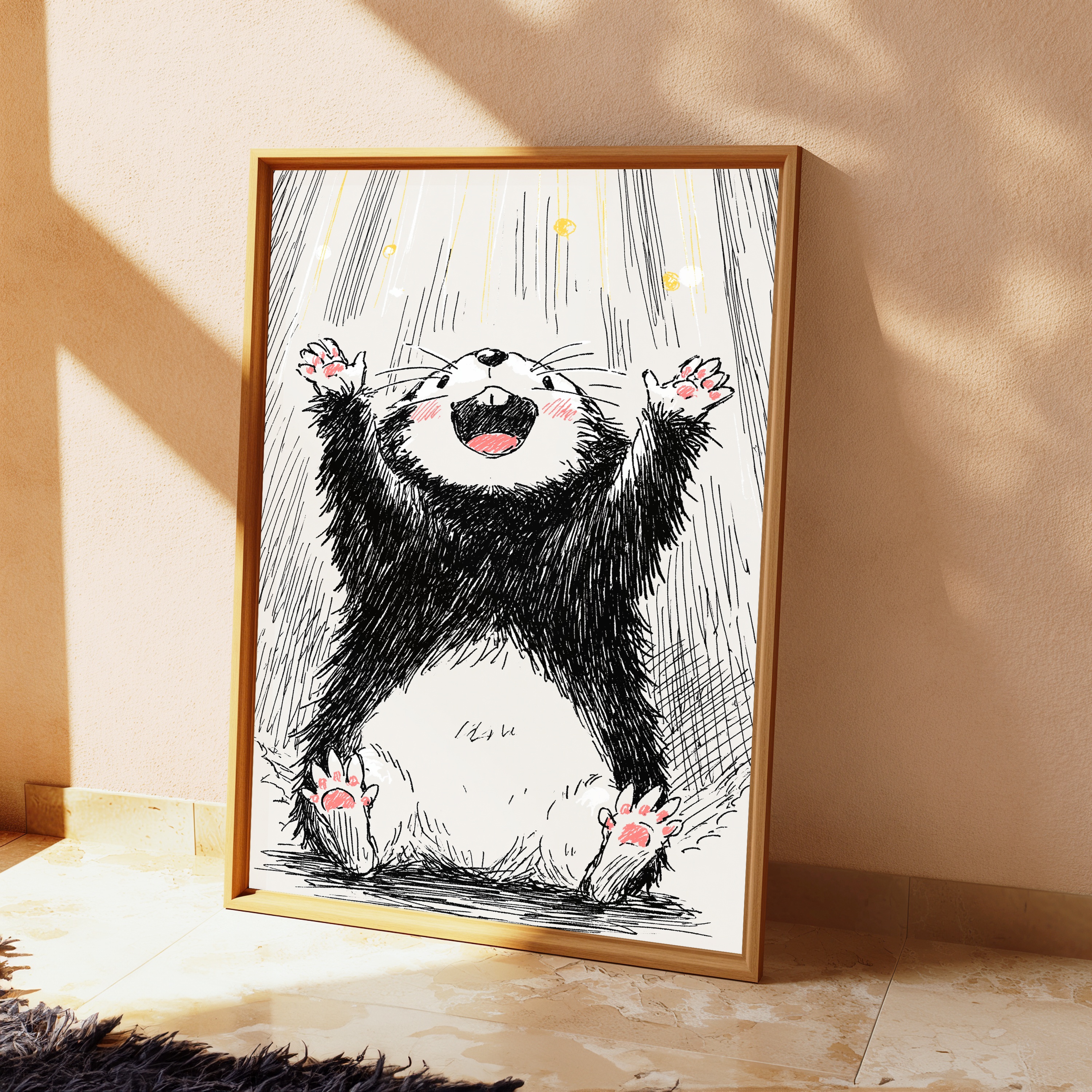 Happy Otter in Rain Minimalist Art Print view 2