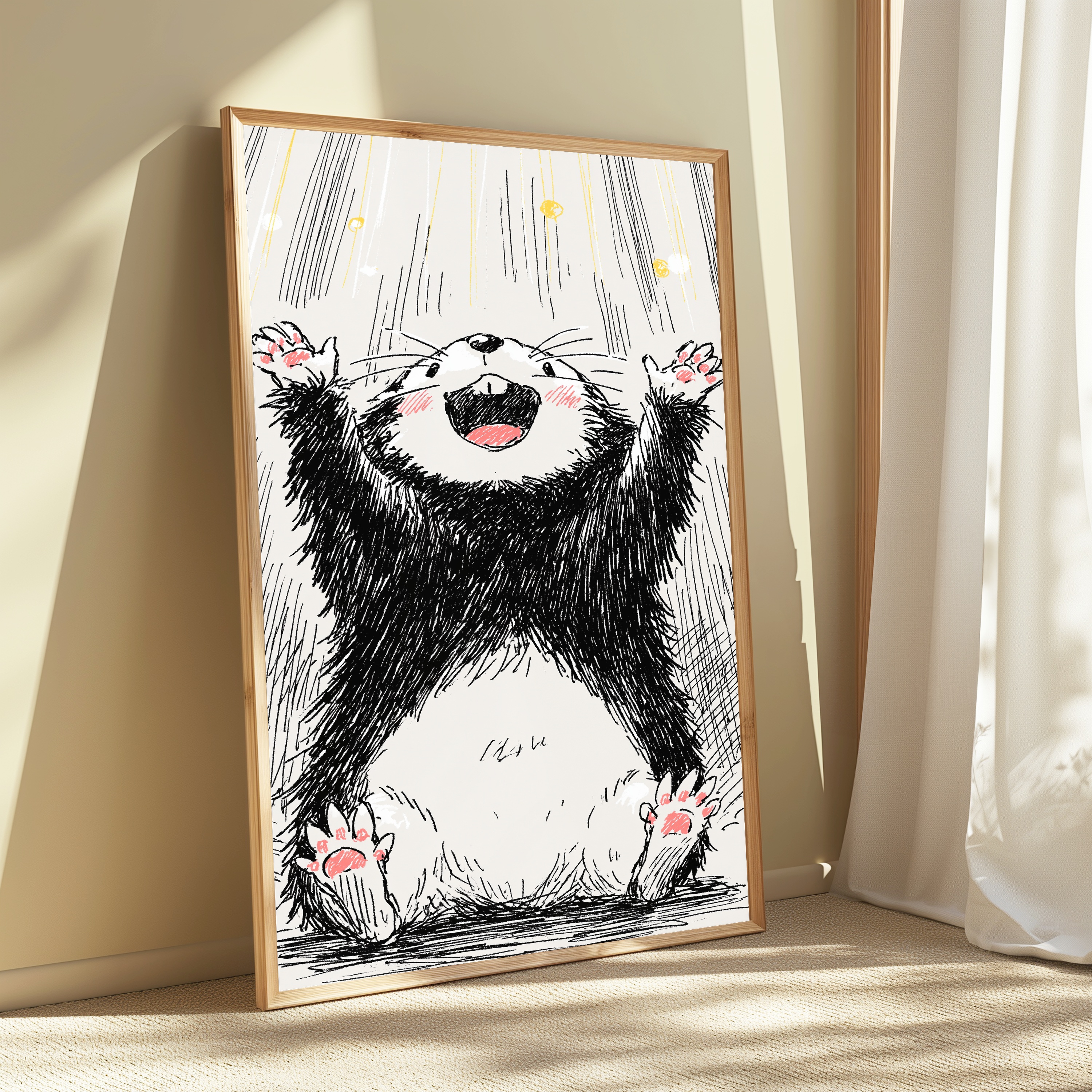 Happy Otter in Rain Minimalist Art Print view 3