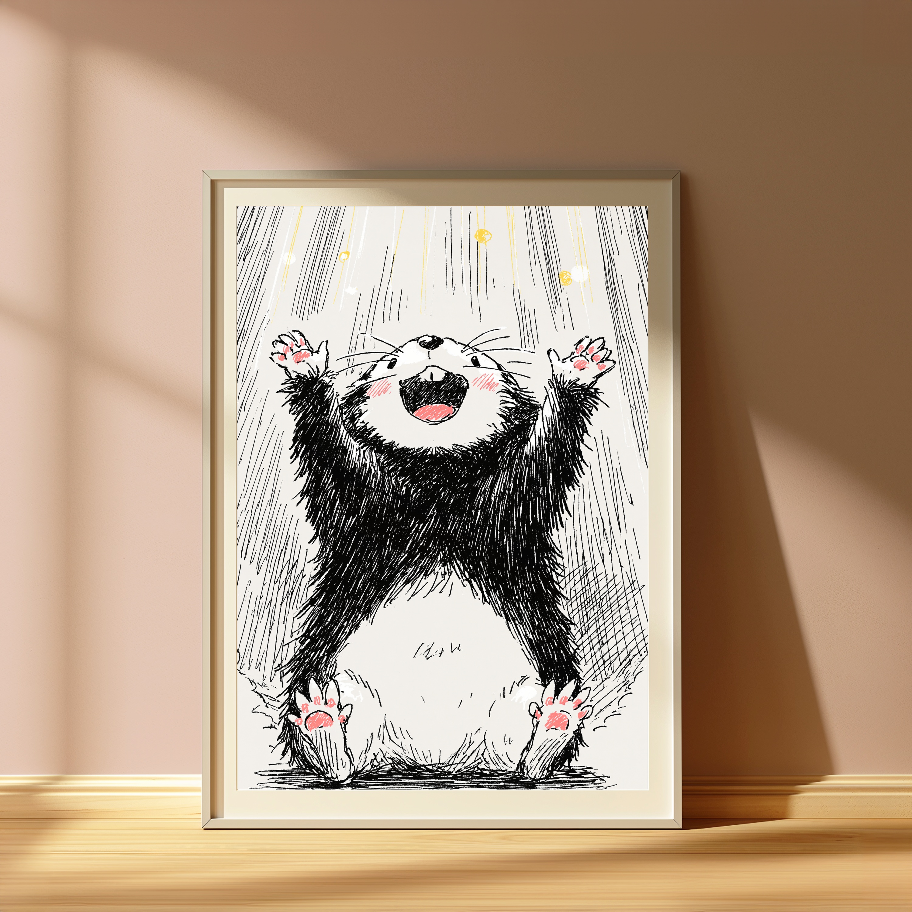 Happy Otter in Rain Minimalist Art Print view 4