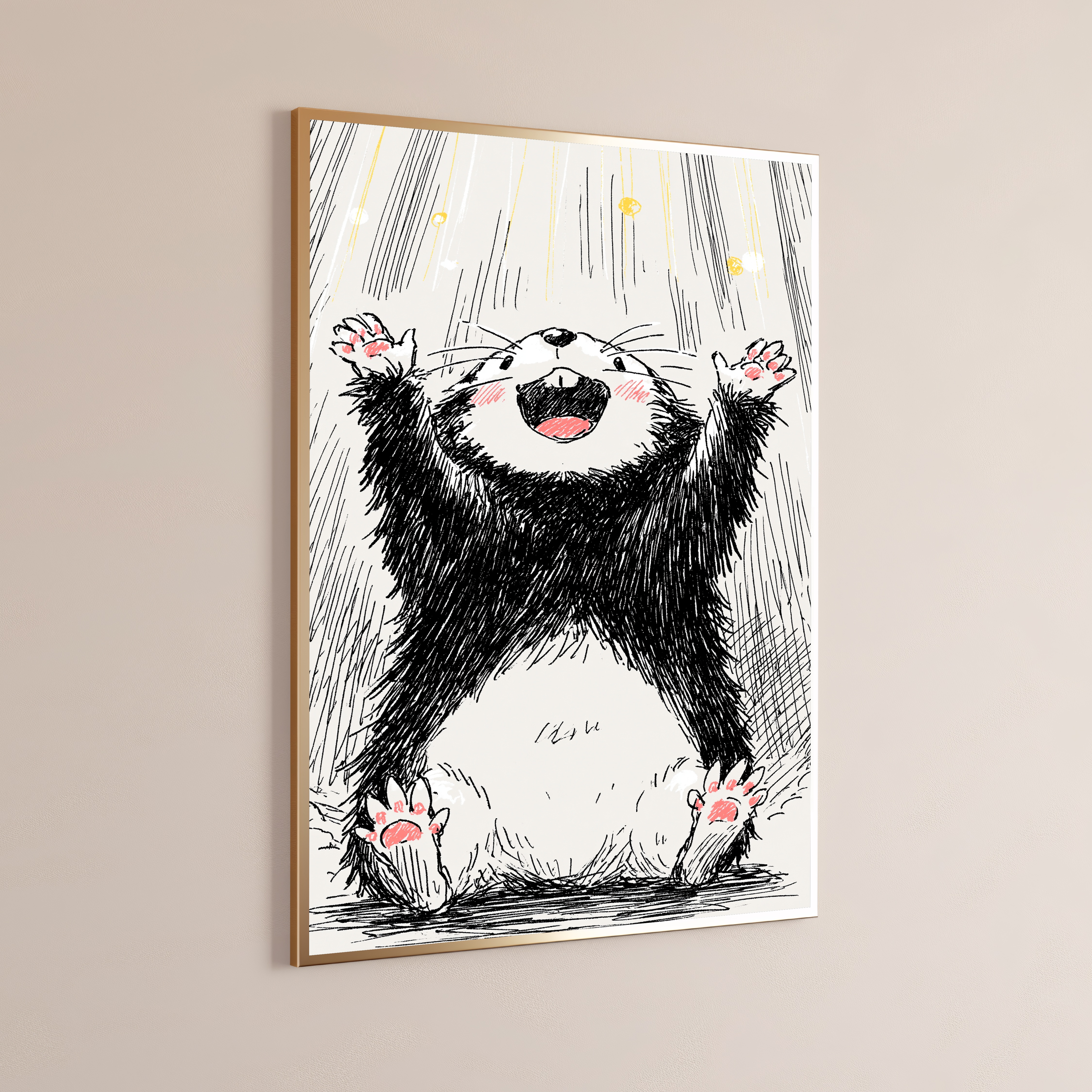 Happy Otter in Rain Minimalist Art Print