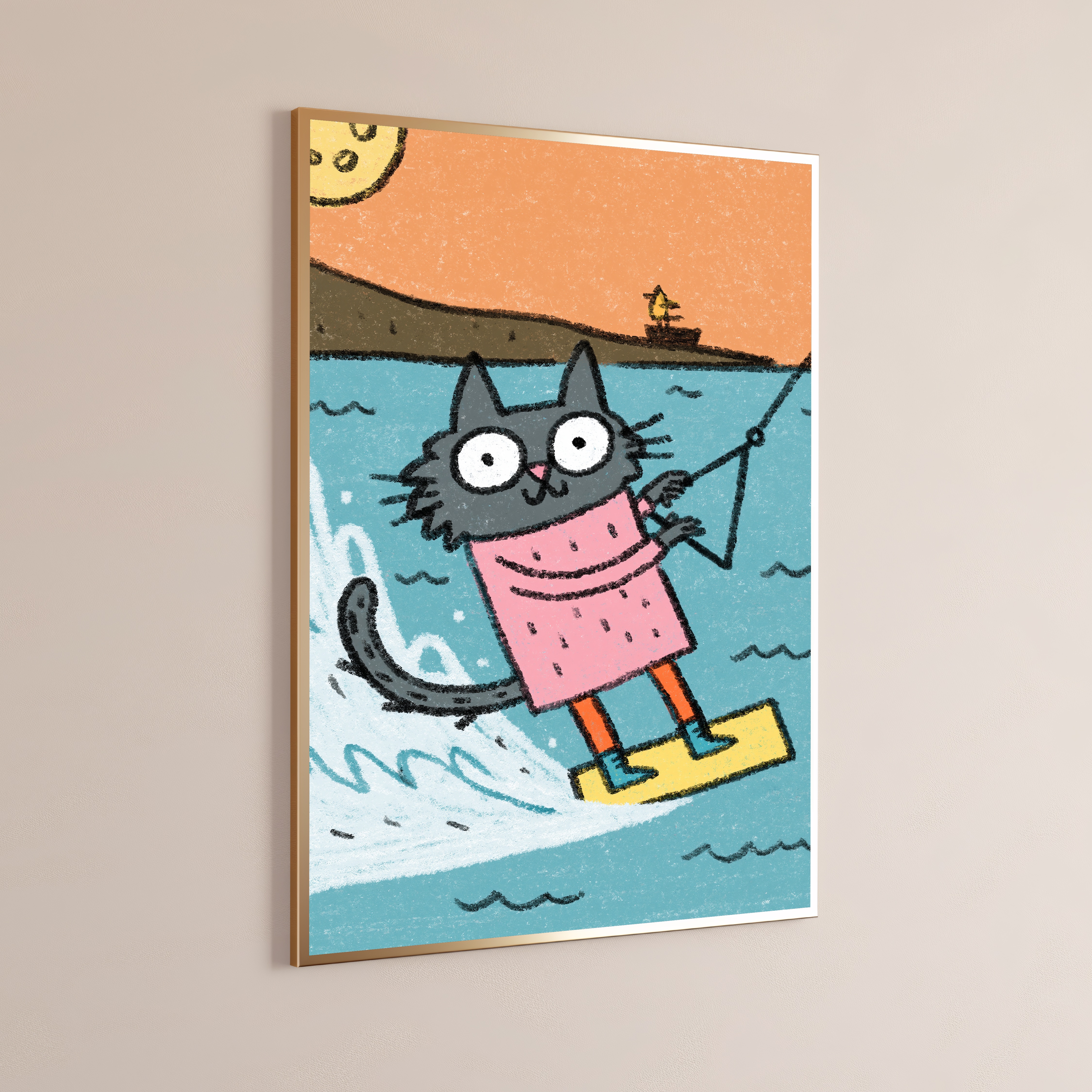 Happy Surfing Cat Pop Art Print