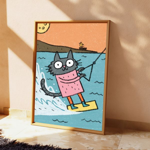 Surfing Cat Pop Art Print