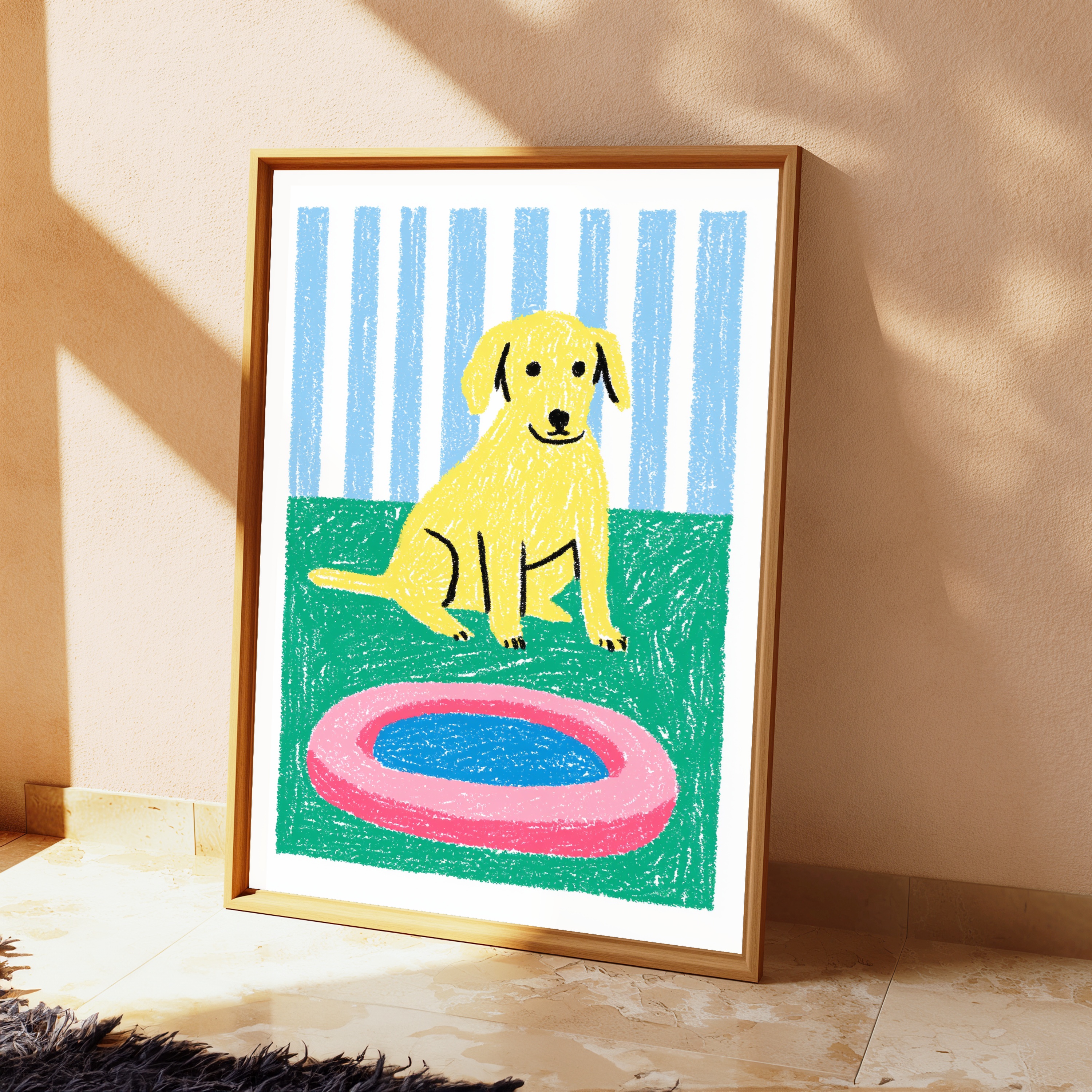Happy Yellow Labrador Paddling Pool Pop Art Print view 2