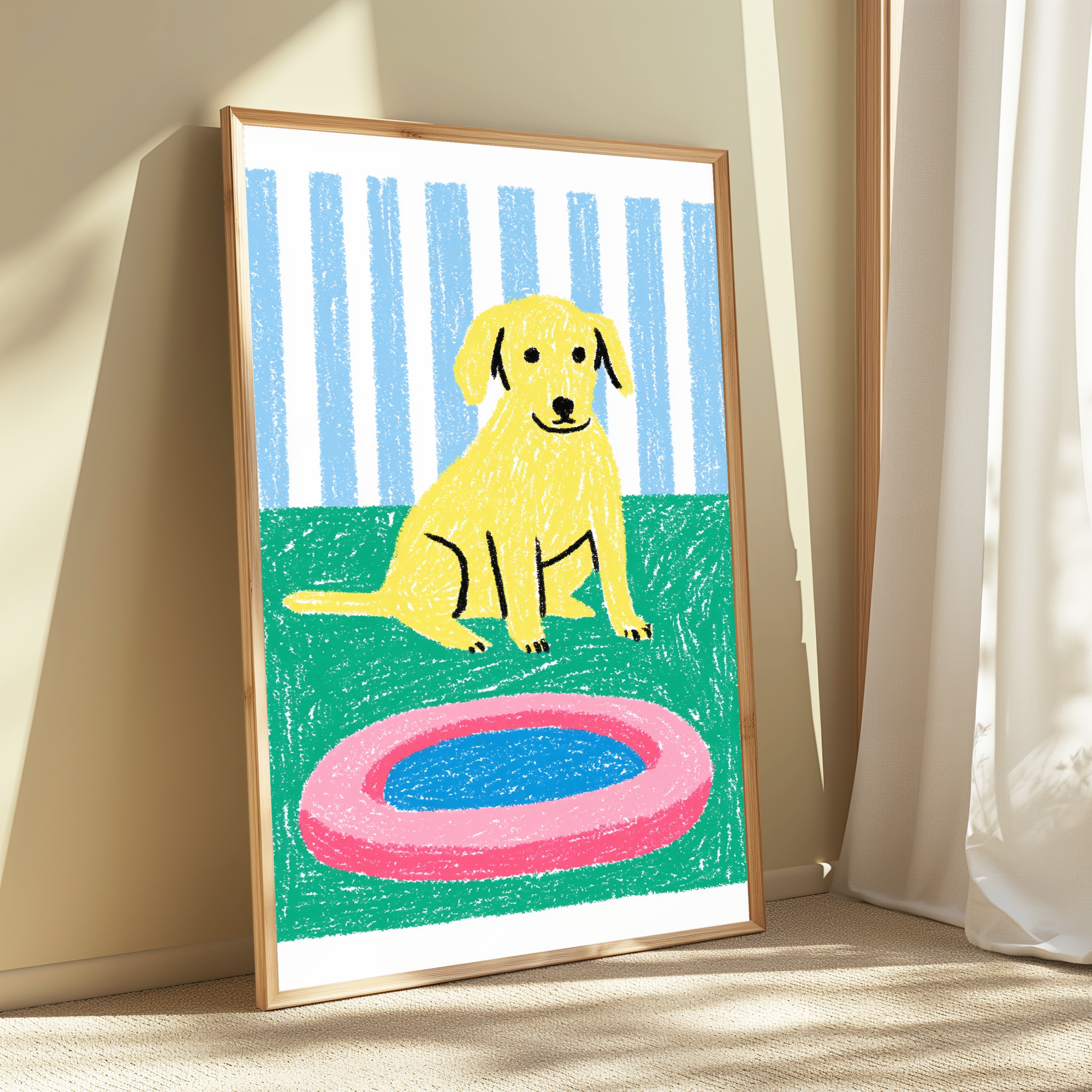 Happy Yellow Labrador Paddling Pool Pop Art Print view 3
