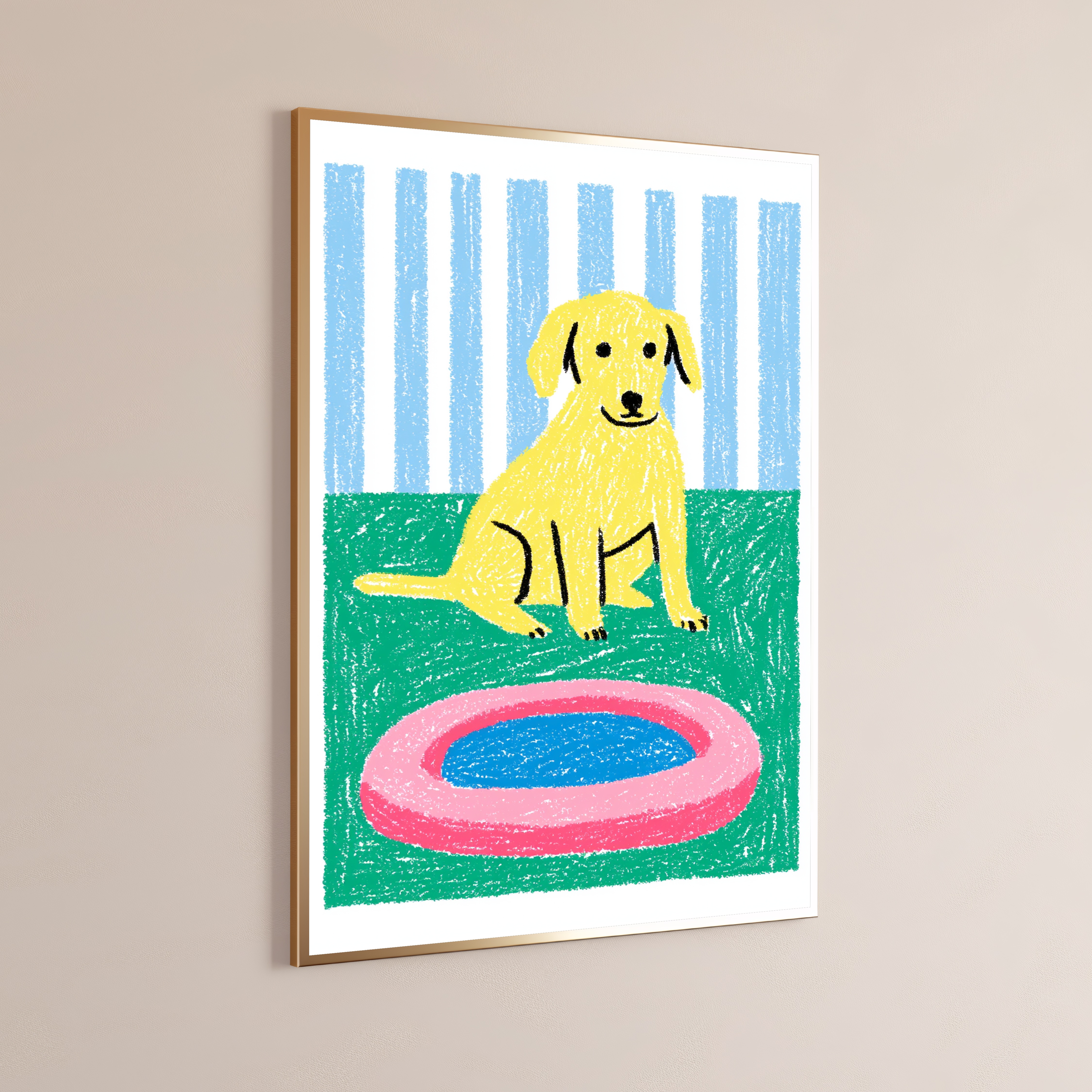 Happy Yellow Labrador Paddling Pool Pop Art Print