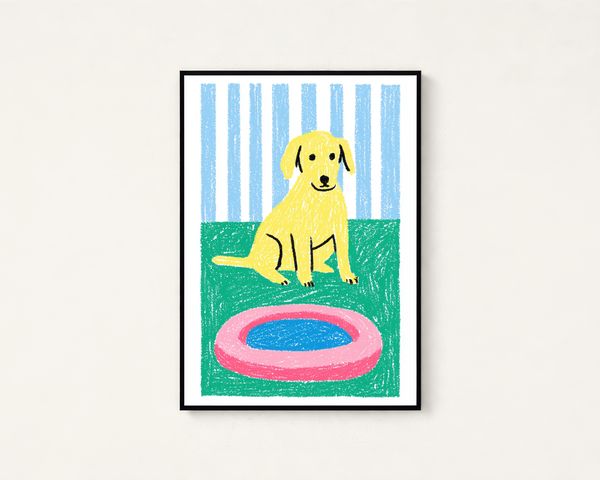 Yellow Labrador Paddling Pool Pop Art Print