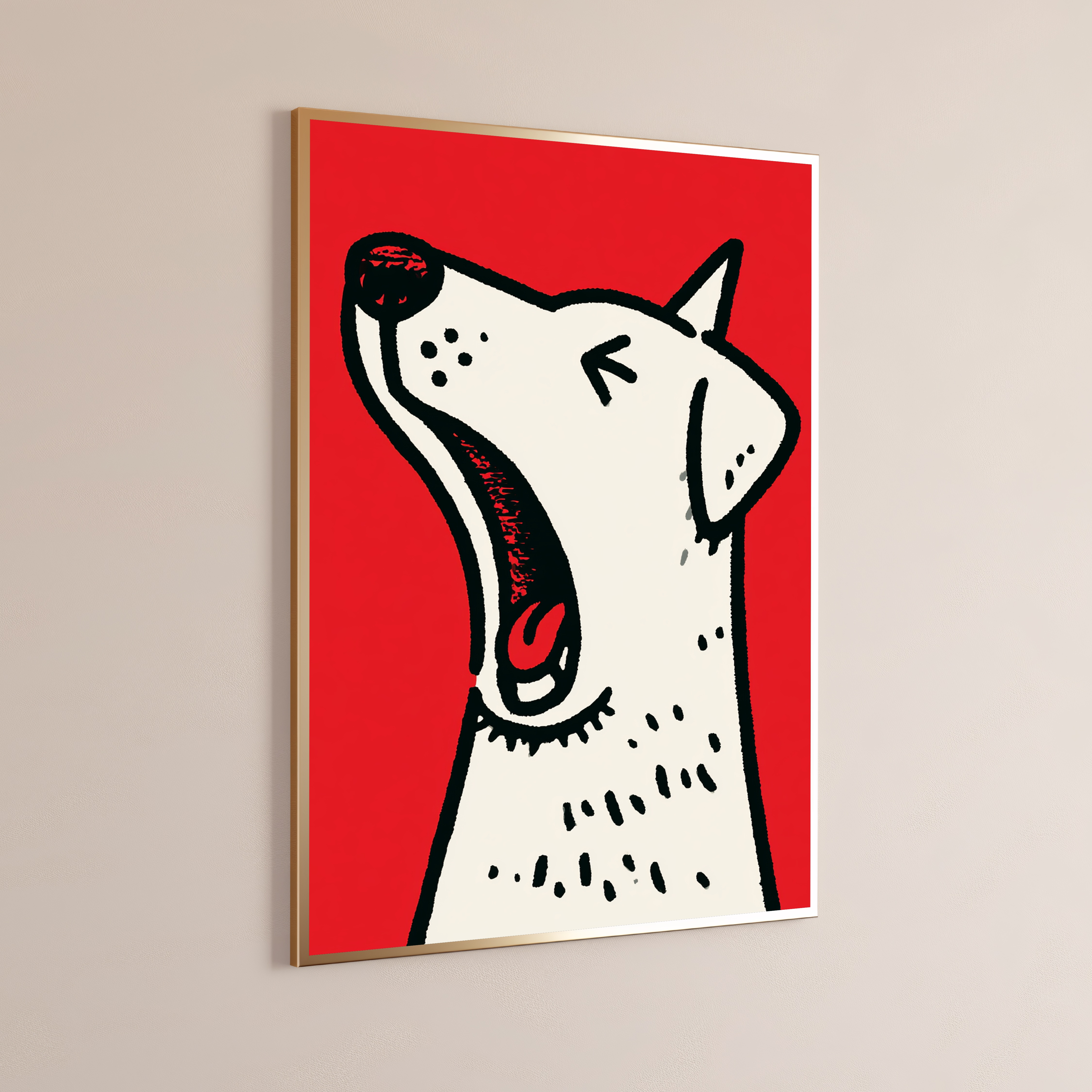Howling White Dog Red Background Pop Art Print
