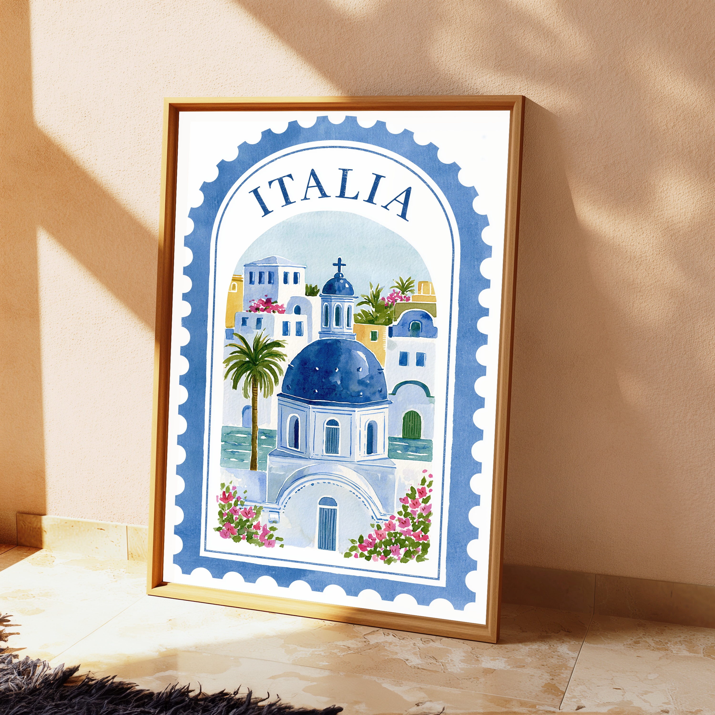 Italia Mediterranean Village Watercolor Print view 2