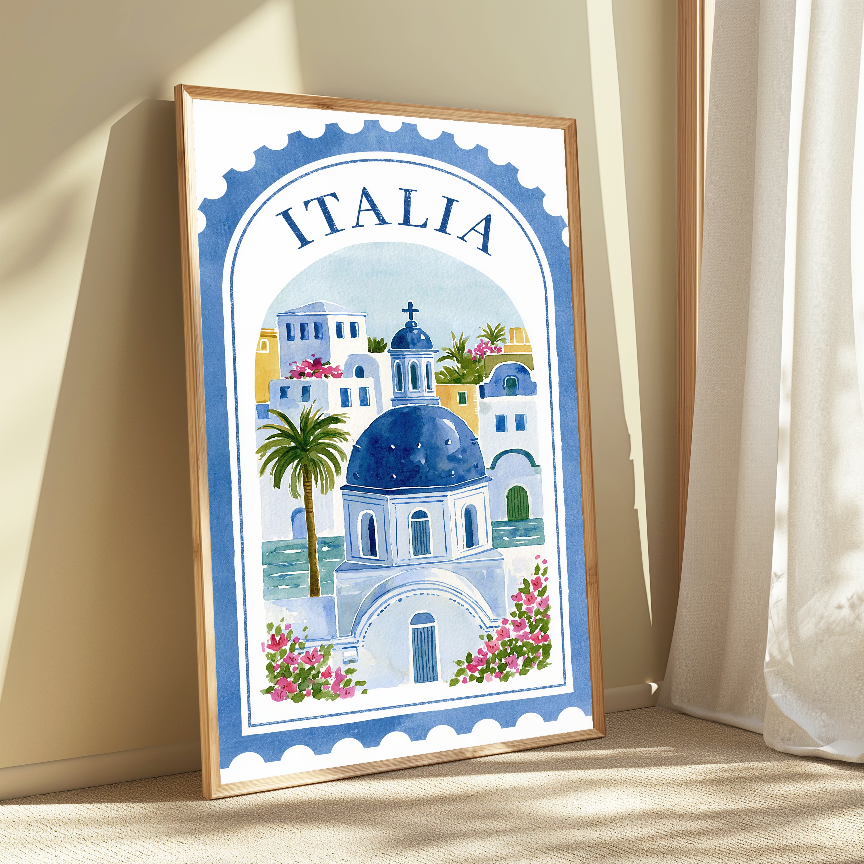Italia Mediterranean Village Watercolor Print view 3