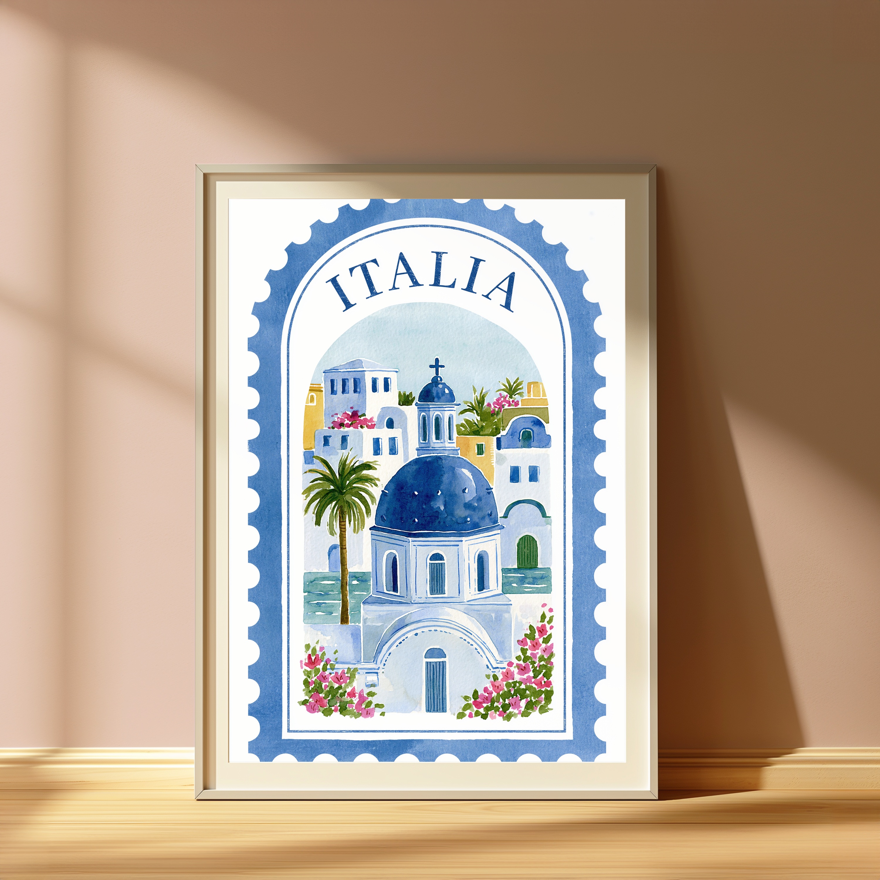 Italia Mediterranean Village Watercolor Print view 4