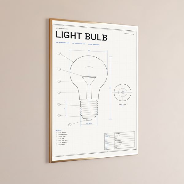 Light Bulb Technical Blueprint Print