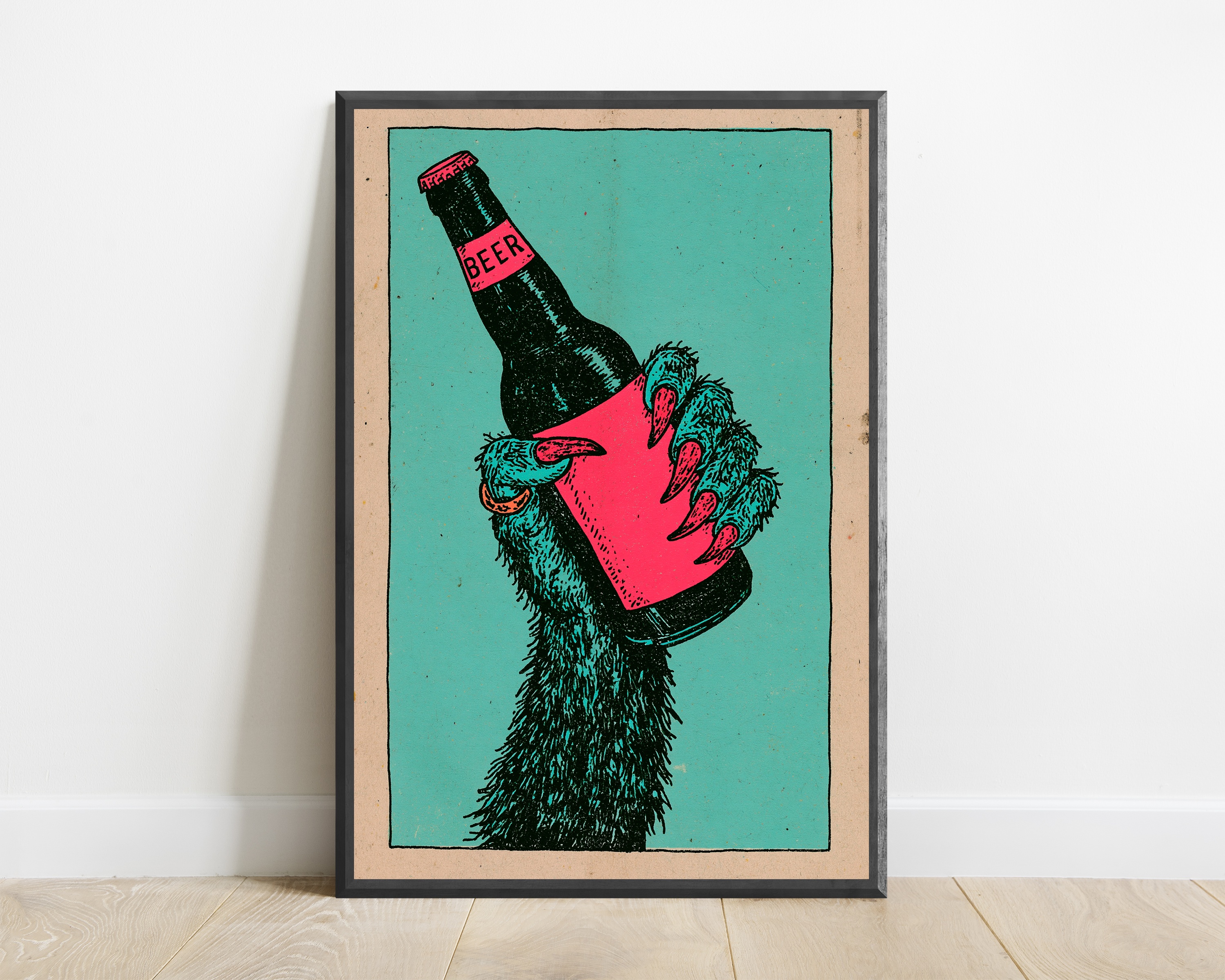 Llama Holding Beer Pop Art Print — view 1