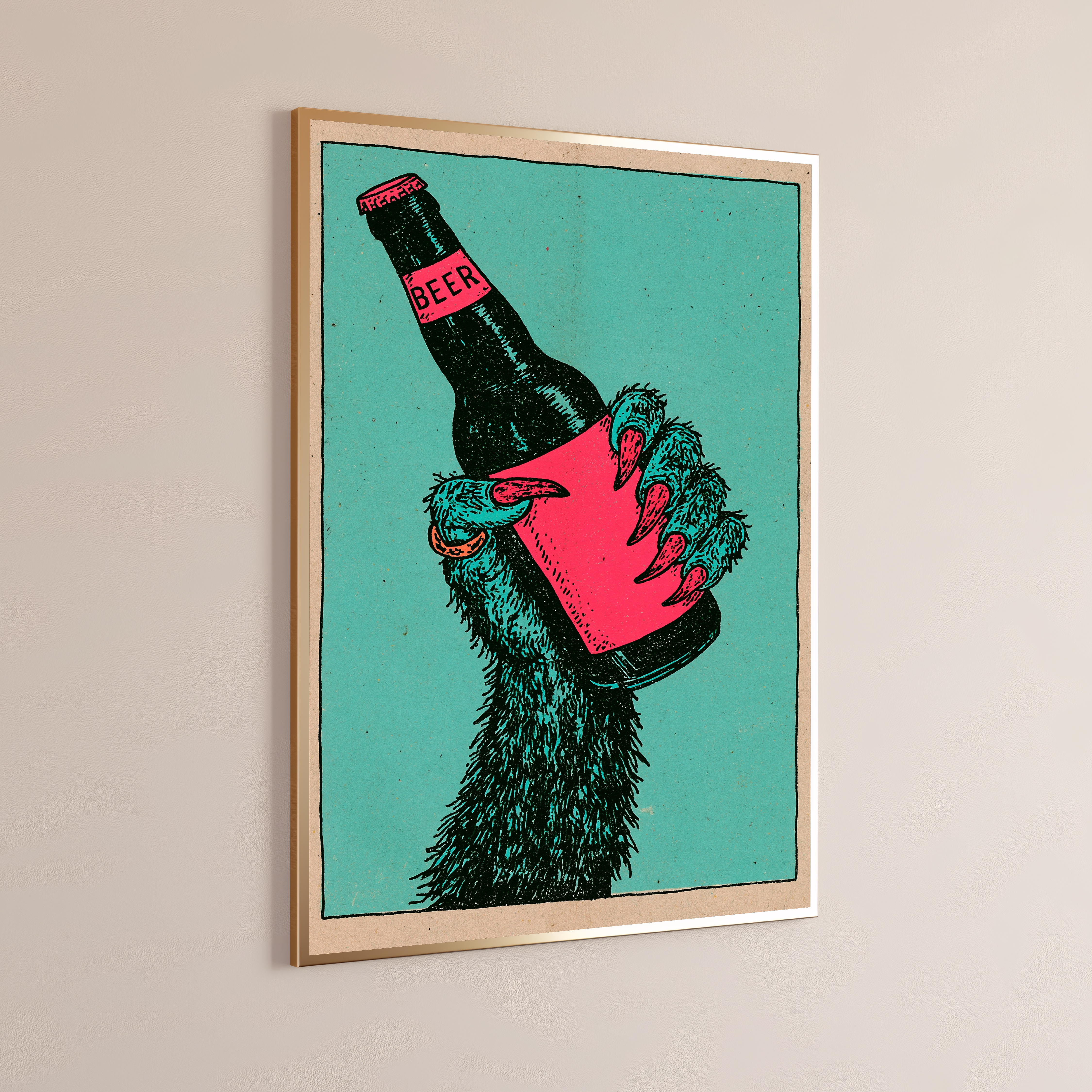 Llama Holding Beer Pop Art Print
