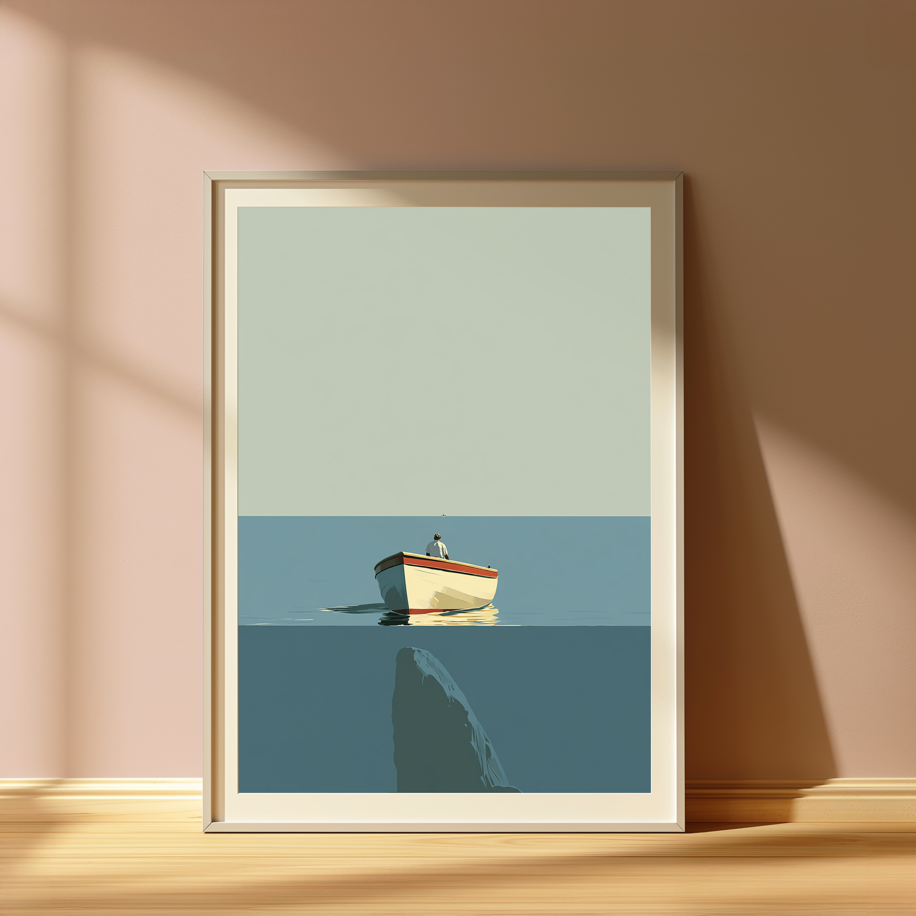 Lone Fisherman Rowing Boat Minimalist Print view 4
