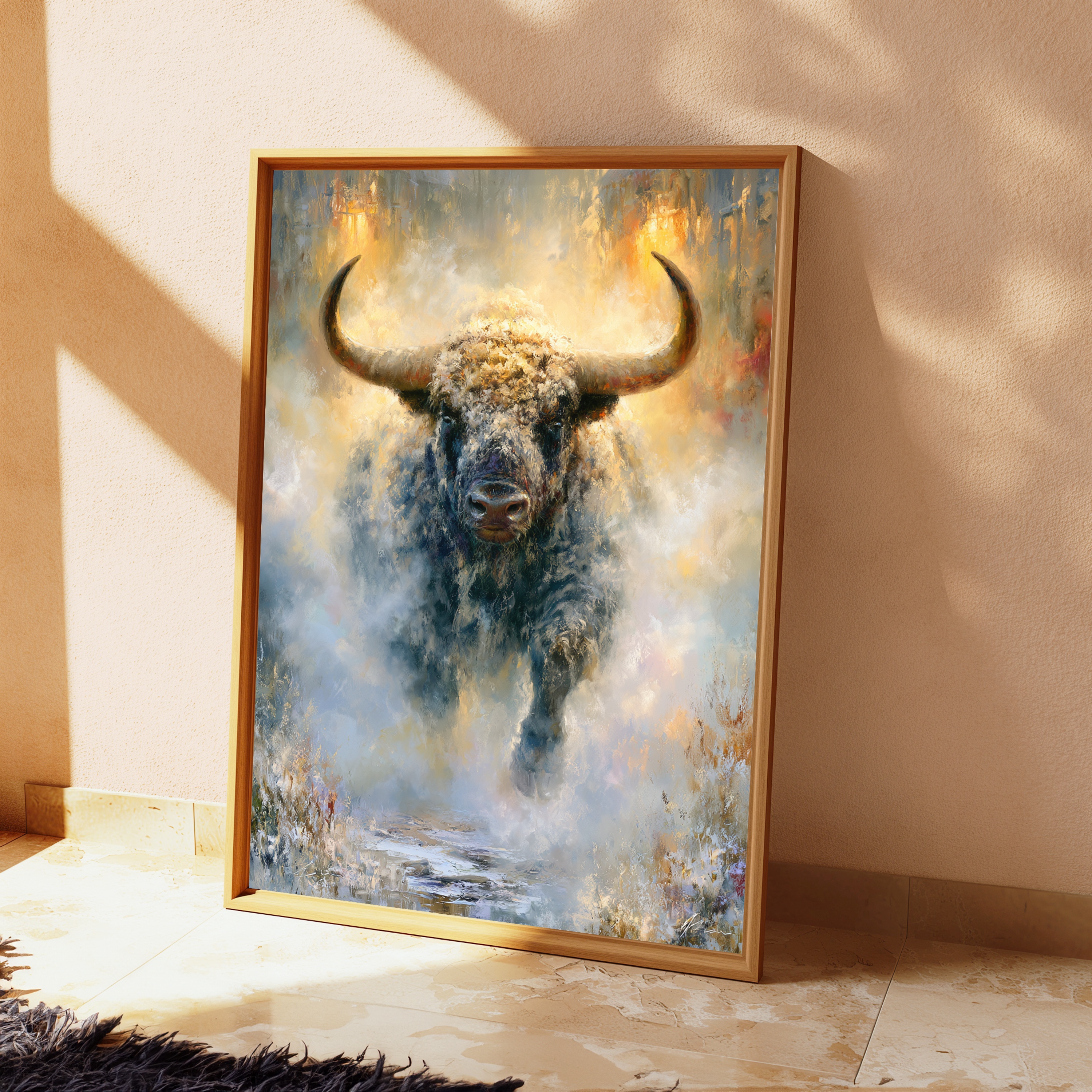 Majestic Bull Portrait Gold Abstract Print view 2