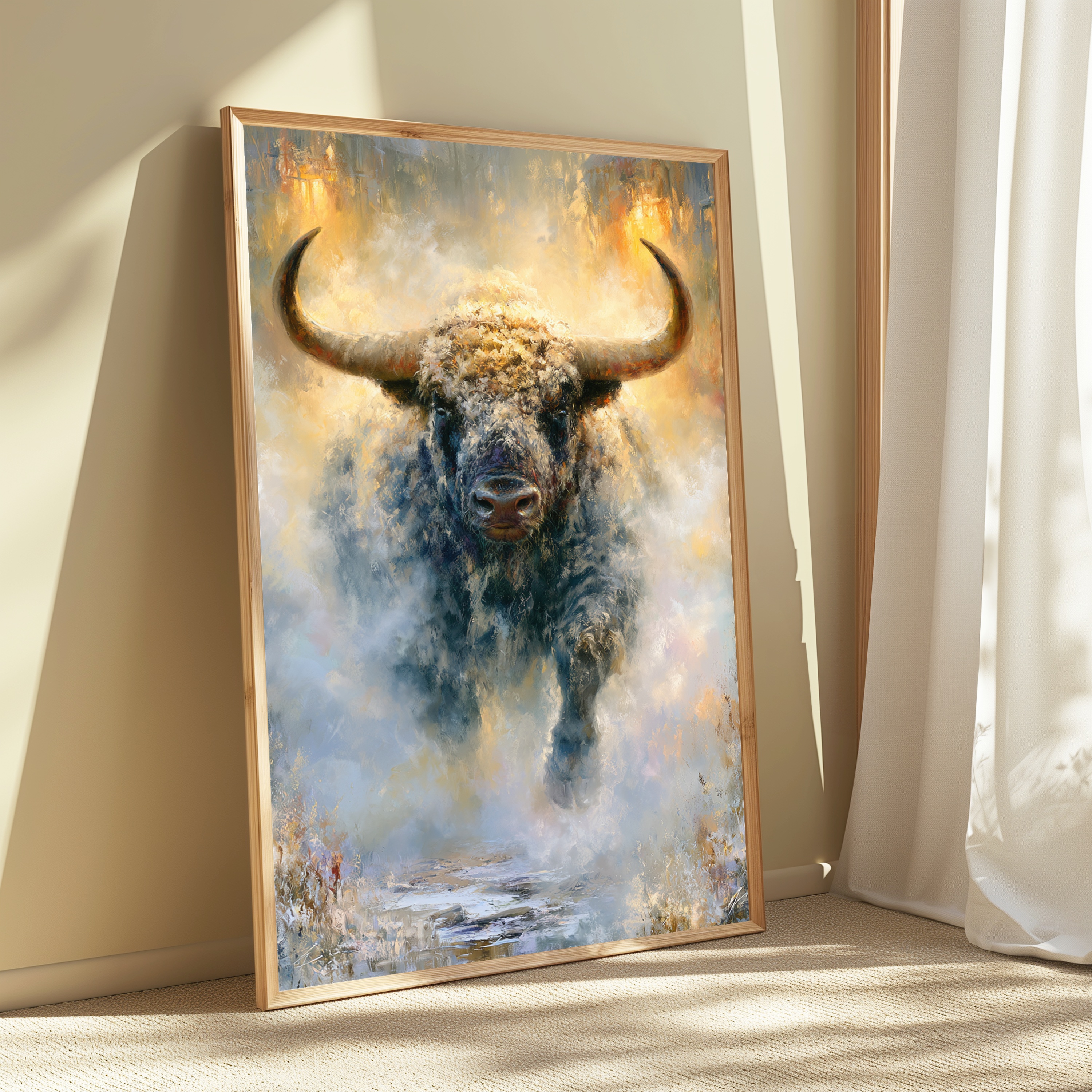 Majestic Bull Portrait Gold Abstract Print view 3