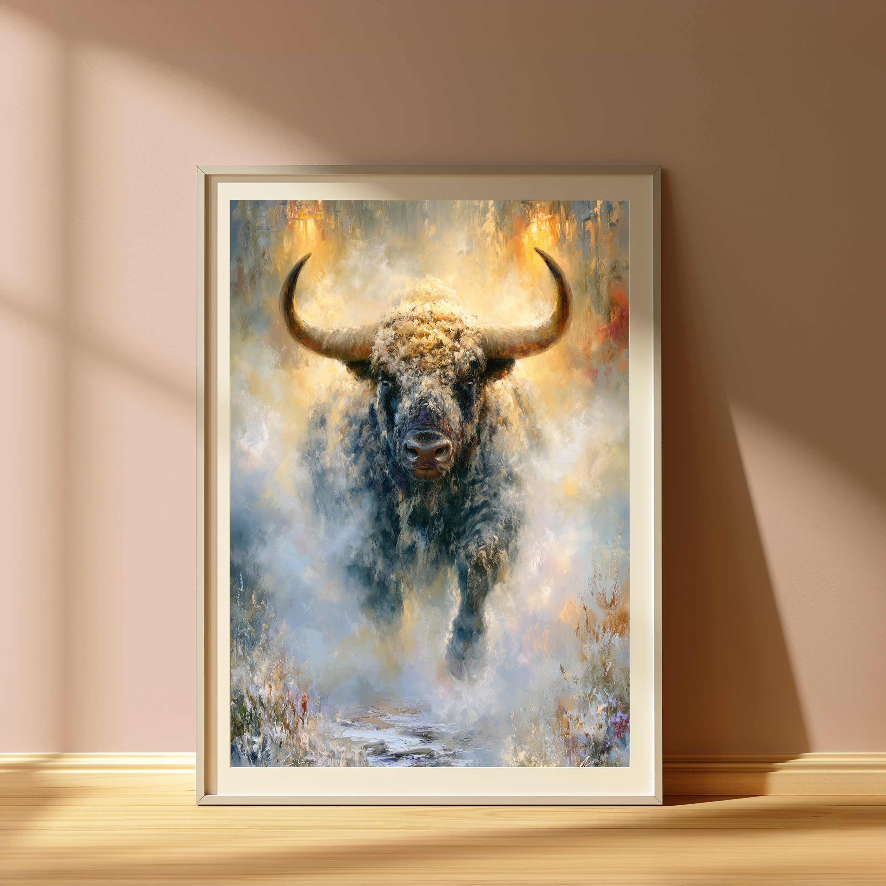 Majestic Bull Portrait Gold Abstract Print view 4