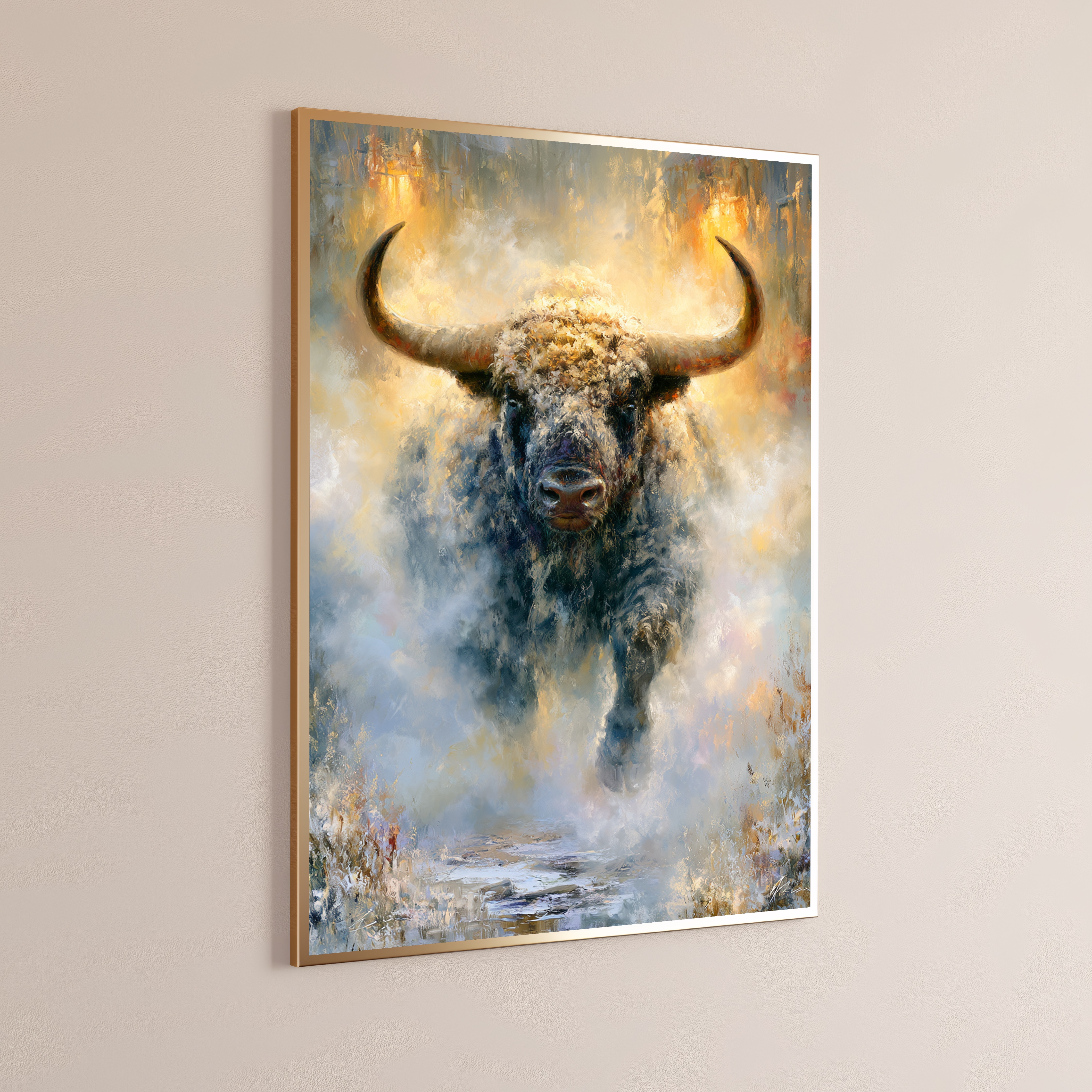 Majestic Bull Portrait Gold Abstract Print