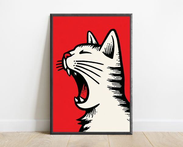 Yawning Cat Portrait Pop Art