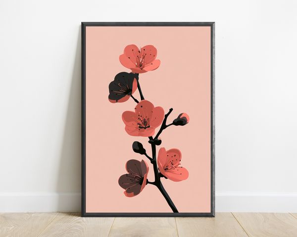 Minimalist Cherry Blossom Branch Wall Art