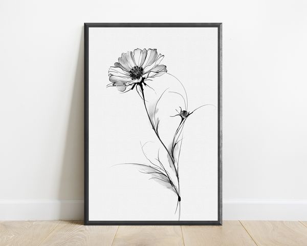Minimalist Wildflower Line Drawing Print