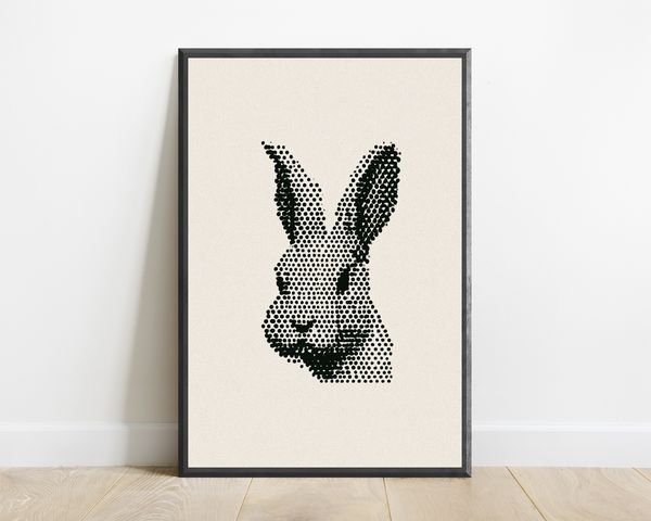 Minimalist Halftone Rabbit Portrait Print