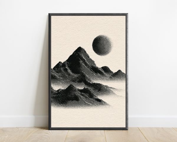 Minimalist Mountain Landscape Halftone Print